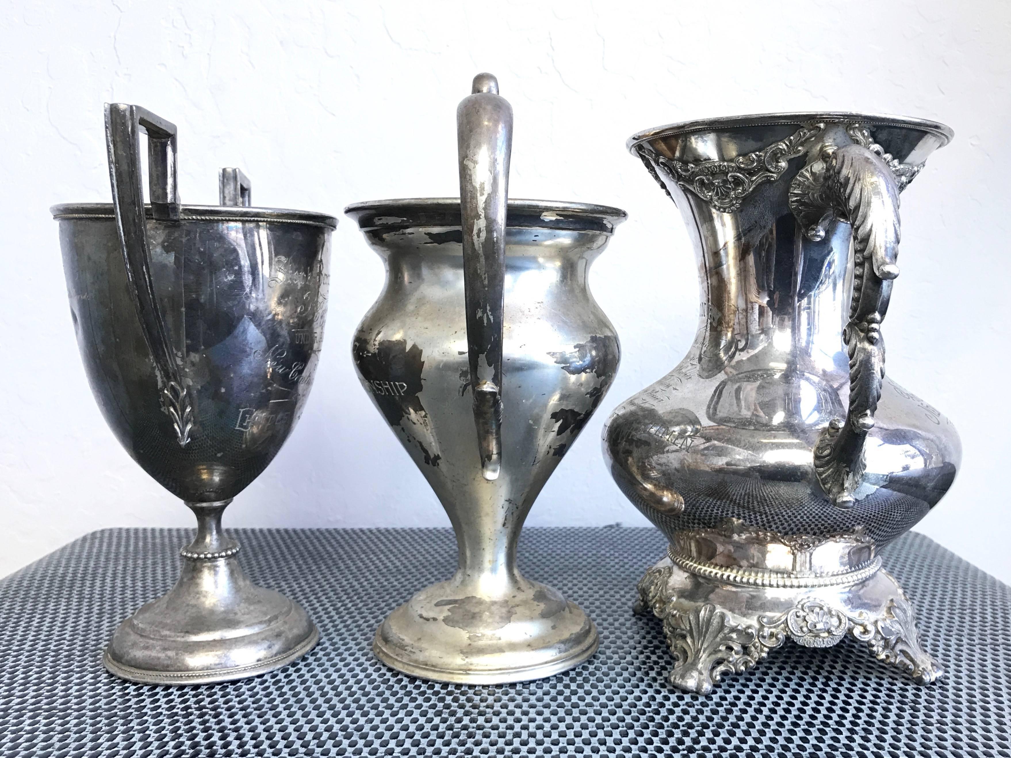 Group of Six Early 1900s California Bay Area Silverplate Cycling Trophies In Good Condition In San Francisco, CA