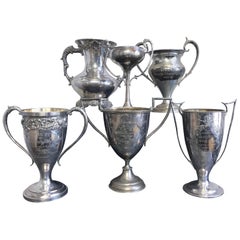 Group of Six Early 1900s California Bay Area Silverplate Cycling Trophies