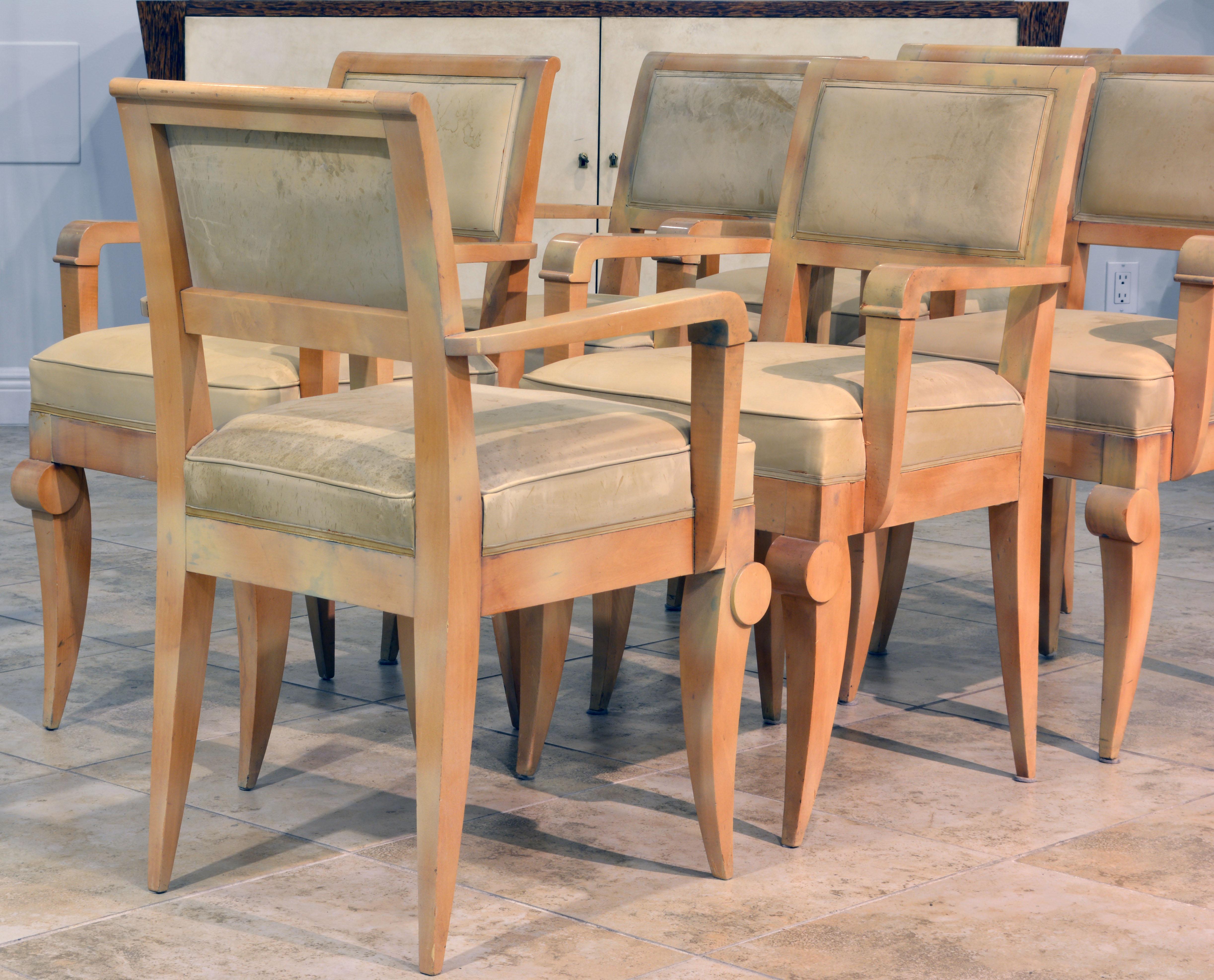 Leather Group of Six French Art Deco Dining Armchairs in the Manner of Andre Arbus