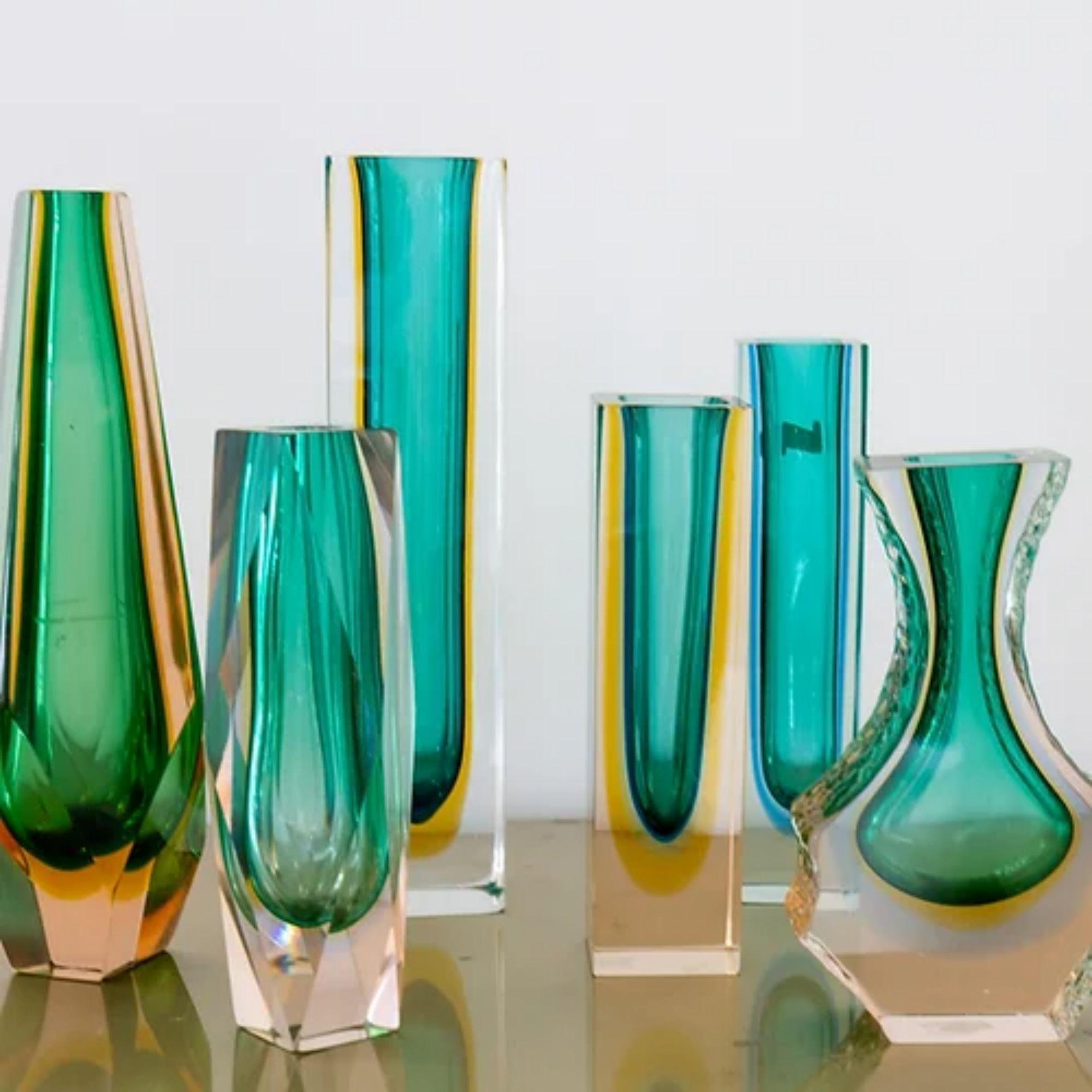 Group of Six Green Murano Glass Vases, 1960s In Good Condition In Donhead St Mary, Wiltshire