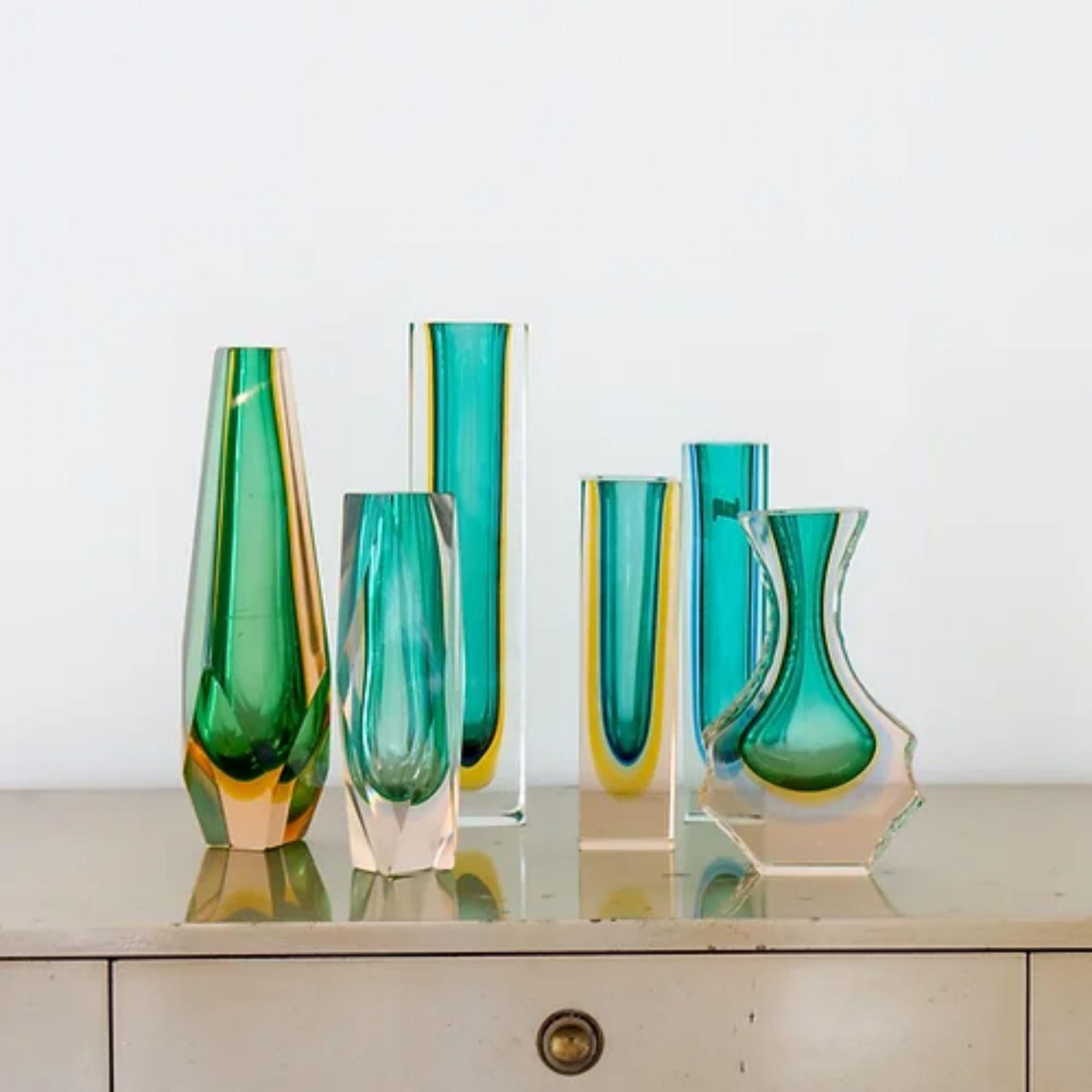 20th Century Group of Six Green Murano Glass Vases, 1960s