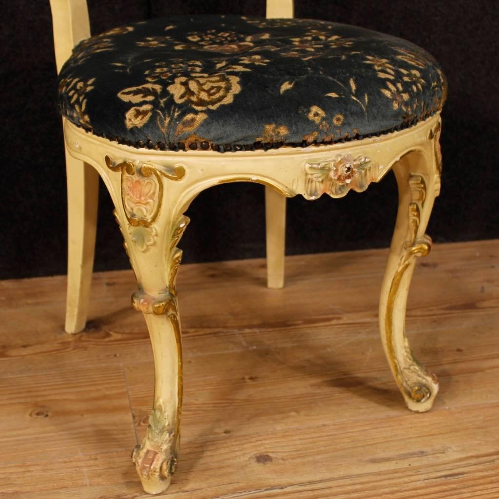 Group of Six Lacquered, Carved and Gilded Wooden Venetian Chairs, 20th Century 1