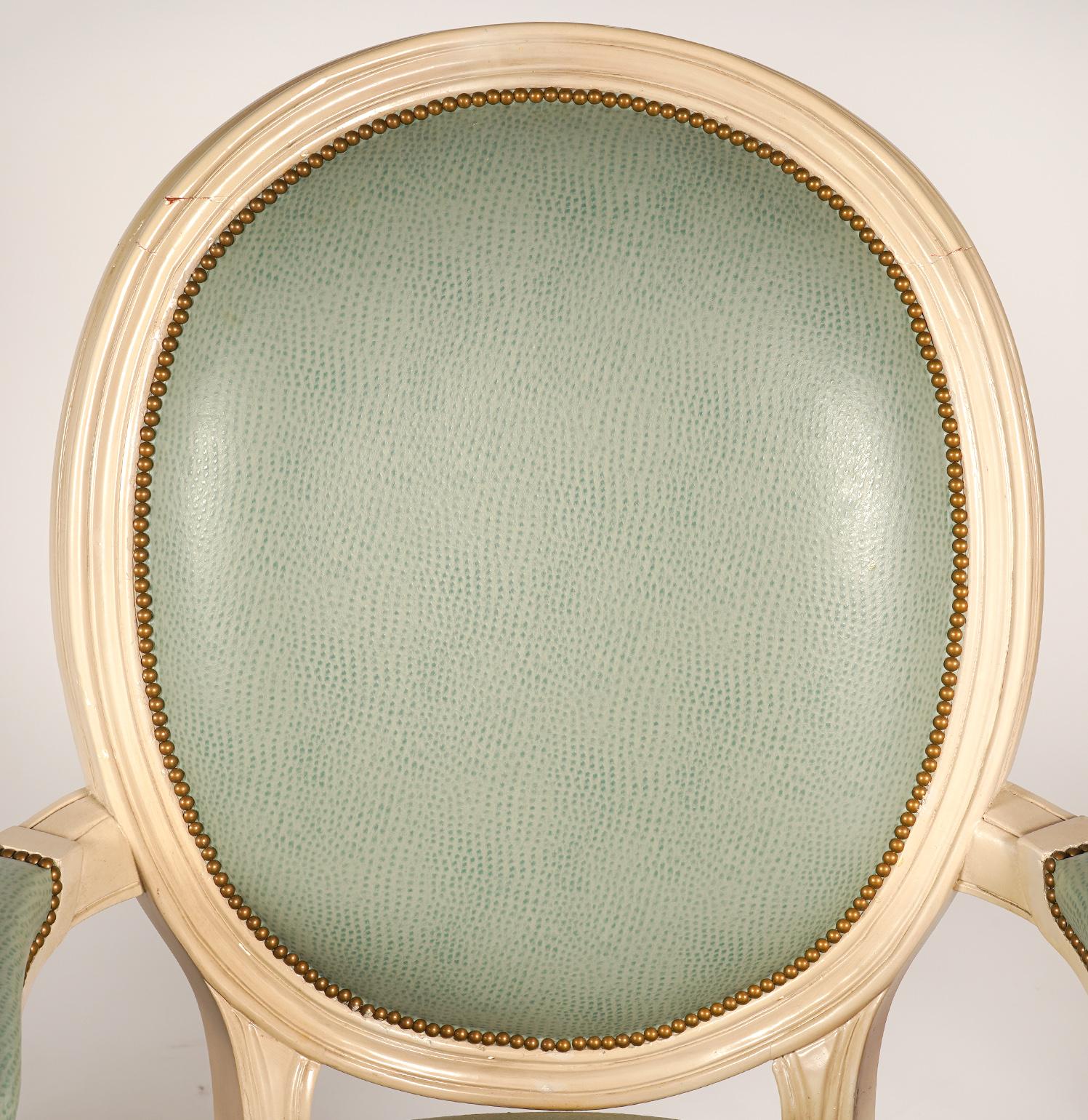 Group of Six Louis XVI Style Painted and upholstered Oval Back Armchairs, 20th C In Good Condition In Ft. Lauderdale, FL