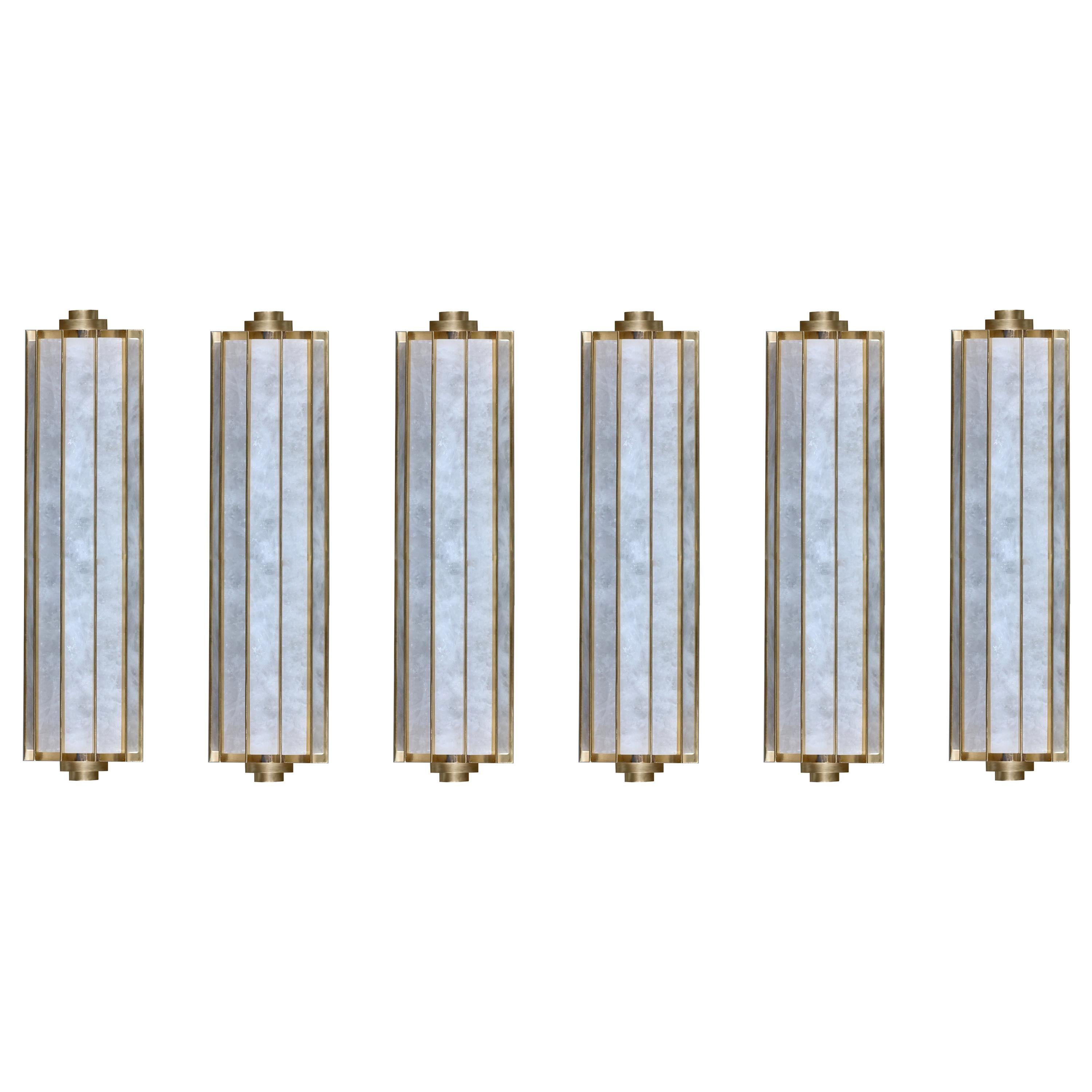 Group of Six Lumiere Rock Crystal Sconces by Phoenix