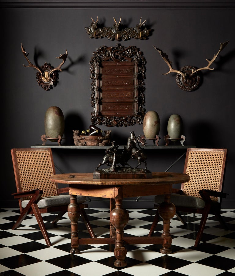 Group of Six Swiss 'Black Forest' Moose Antler Trophy Mounts, Early