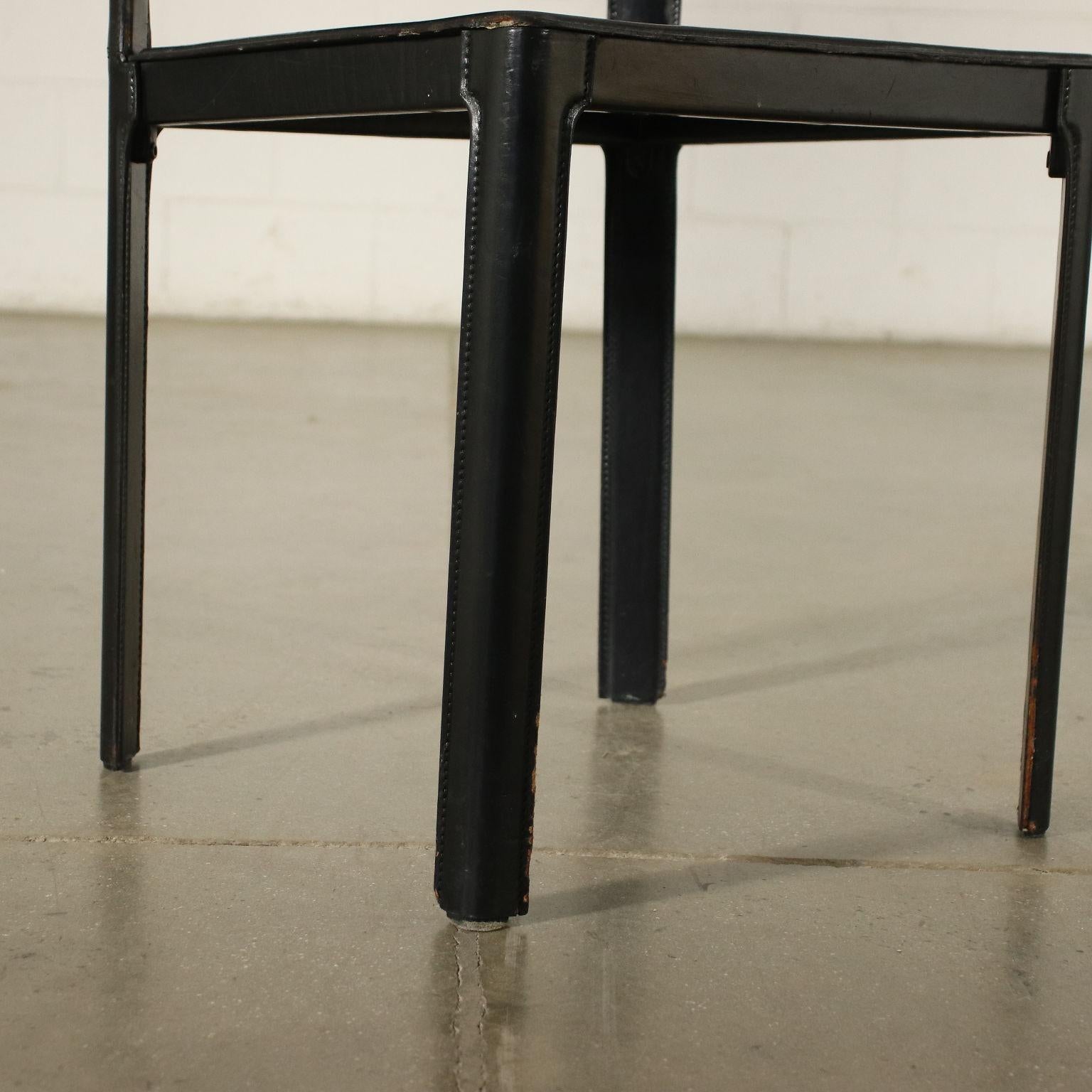 Group of Six Tito Agnoli Chairs Metal Leather, 1980s In Good Condition In Milano, IT