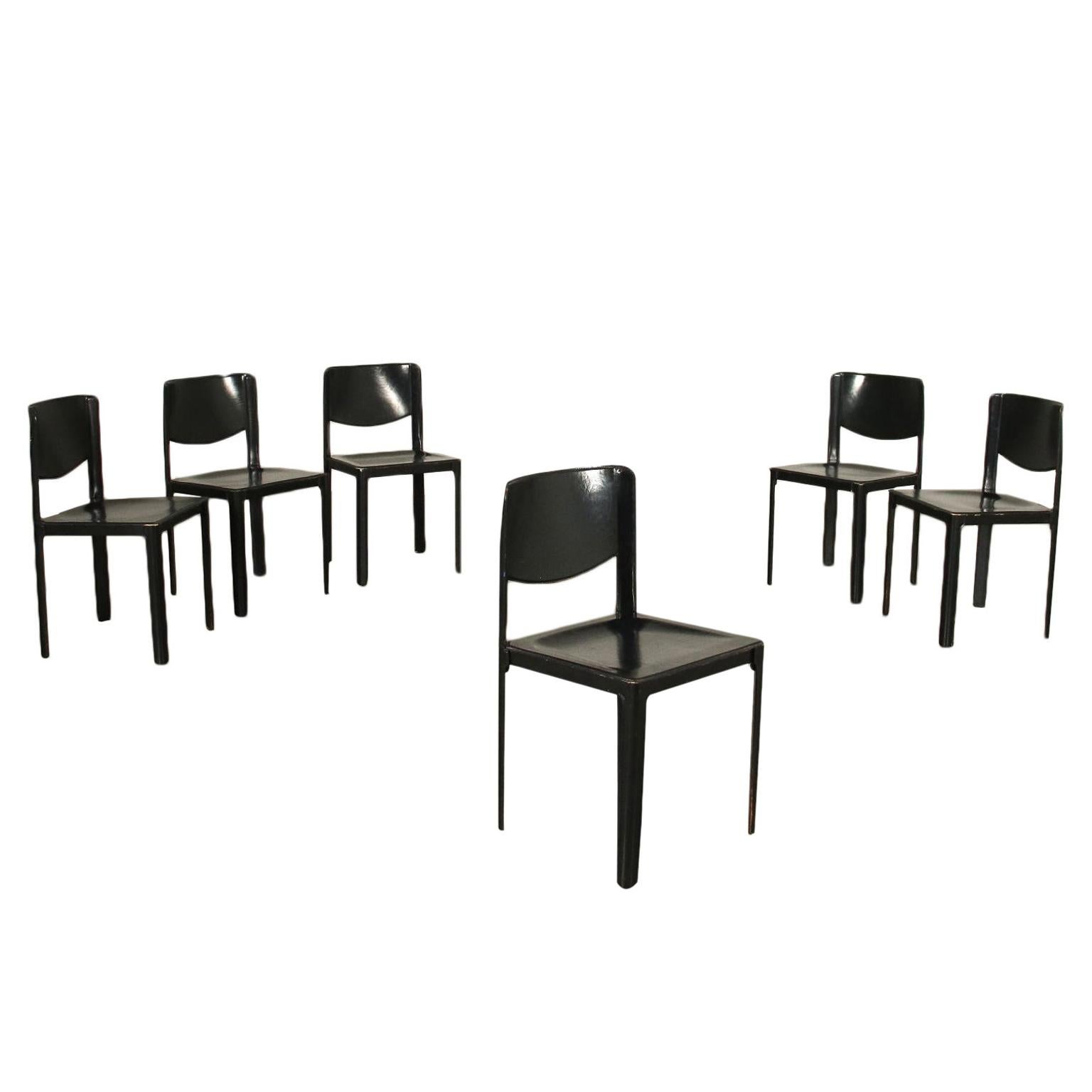 Group of Six Tito Agnoli Chairs Metal Leather, 1980s
