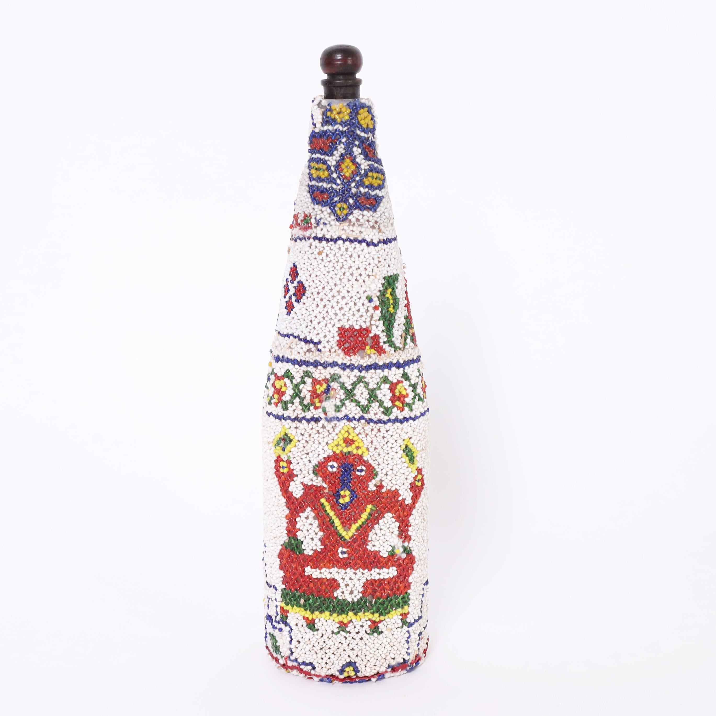 Group of FOUR Vintage African Beaded Bottles, Priced Individually In Good Condition For Sale In Palm Beach, FL