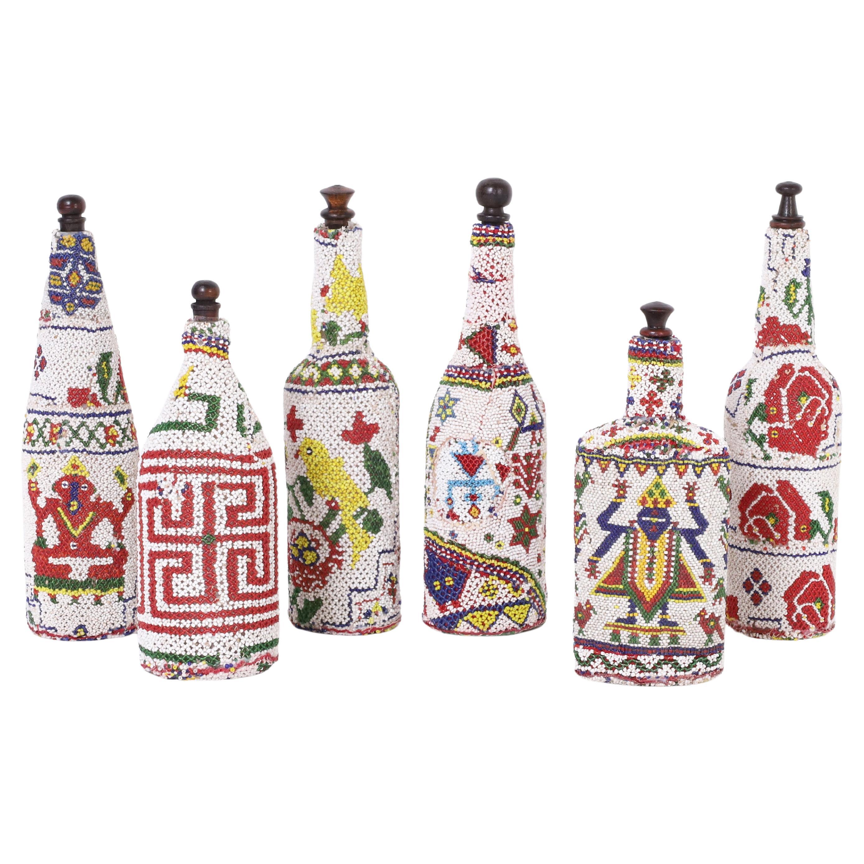 Group of FOUR Vintage African Beaded Bottles, Priced Individually For Sale