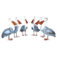 Grupo de seis esculturas de gaviota de metal pintadas con arte popular vintage-Precios por pareja