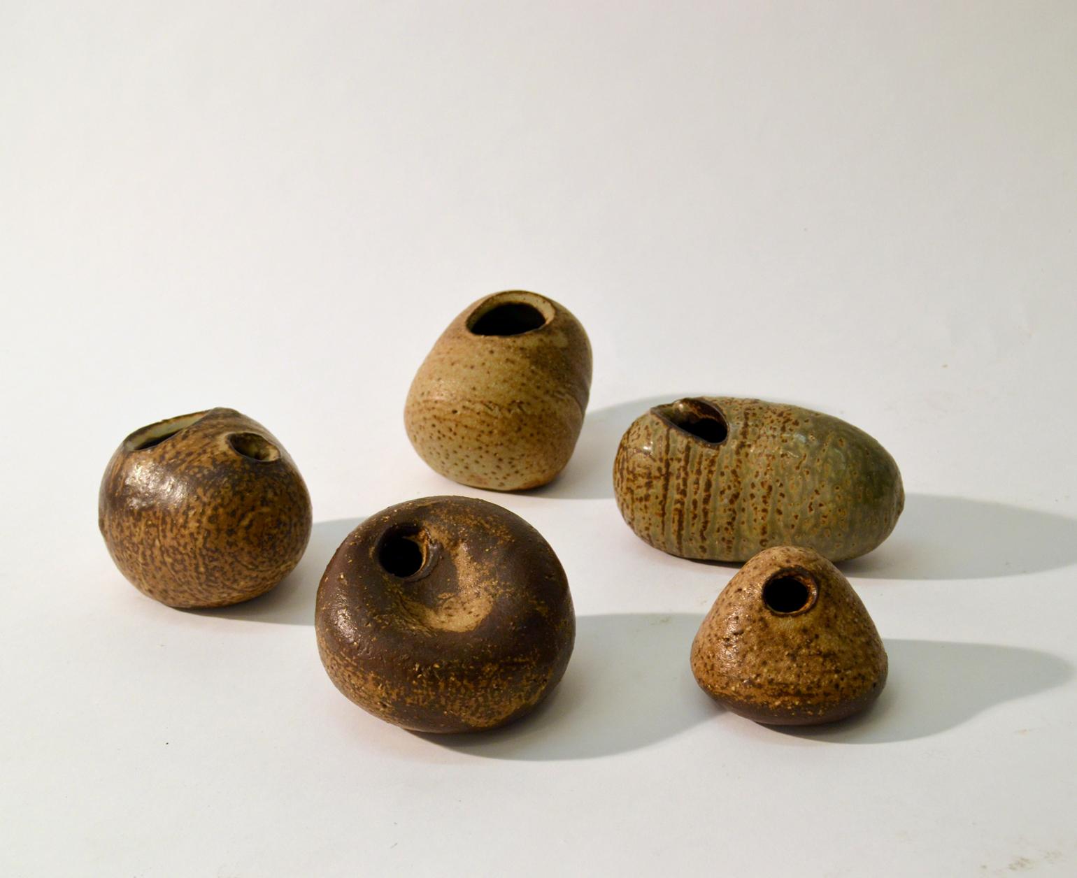 Mid-Century Modern Group of Studio Ceramic Free Form Pebble Vases in Earth Tones by Jaan Mobach For Sale