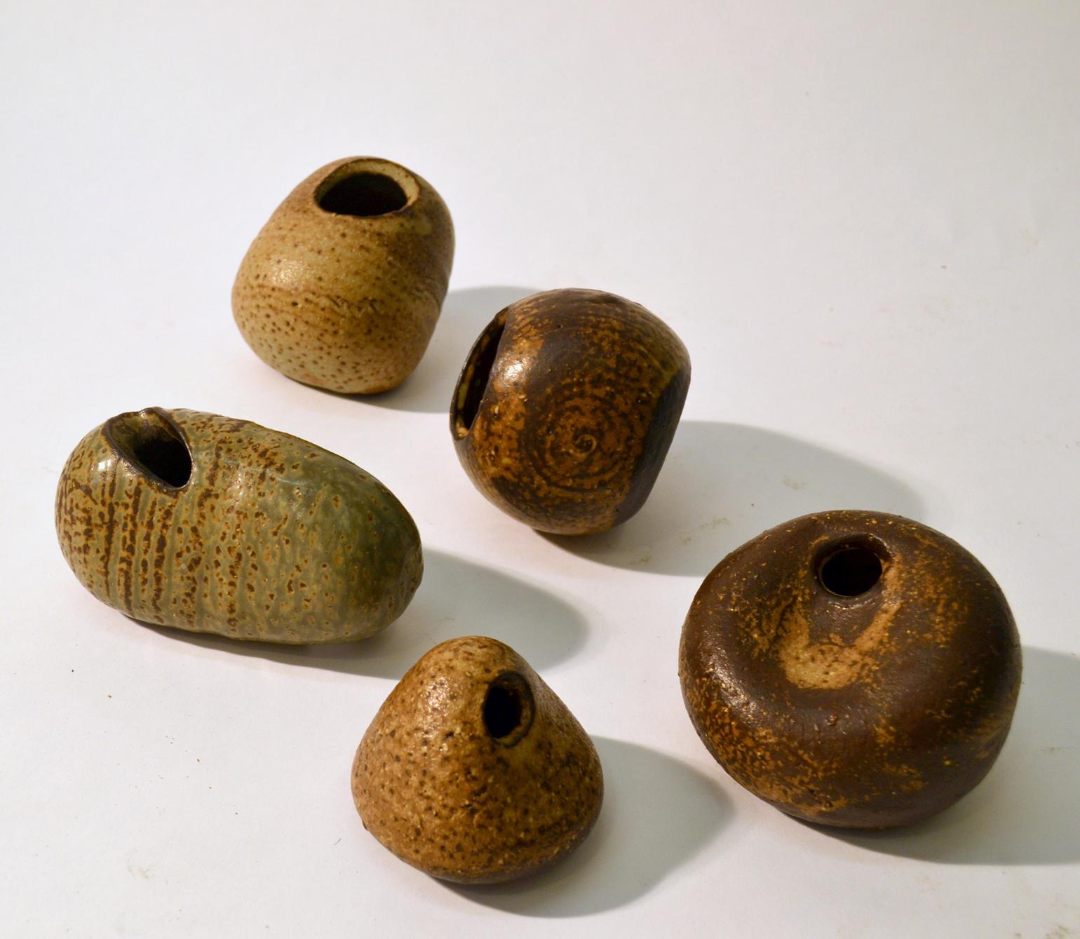 Dutch Group of Studio Ceramic Free Form Pebble Vases in Earth Tones by Jaan Mobach For Sale
