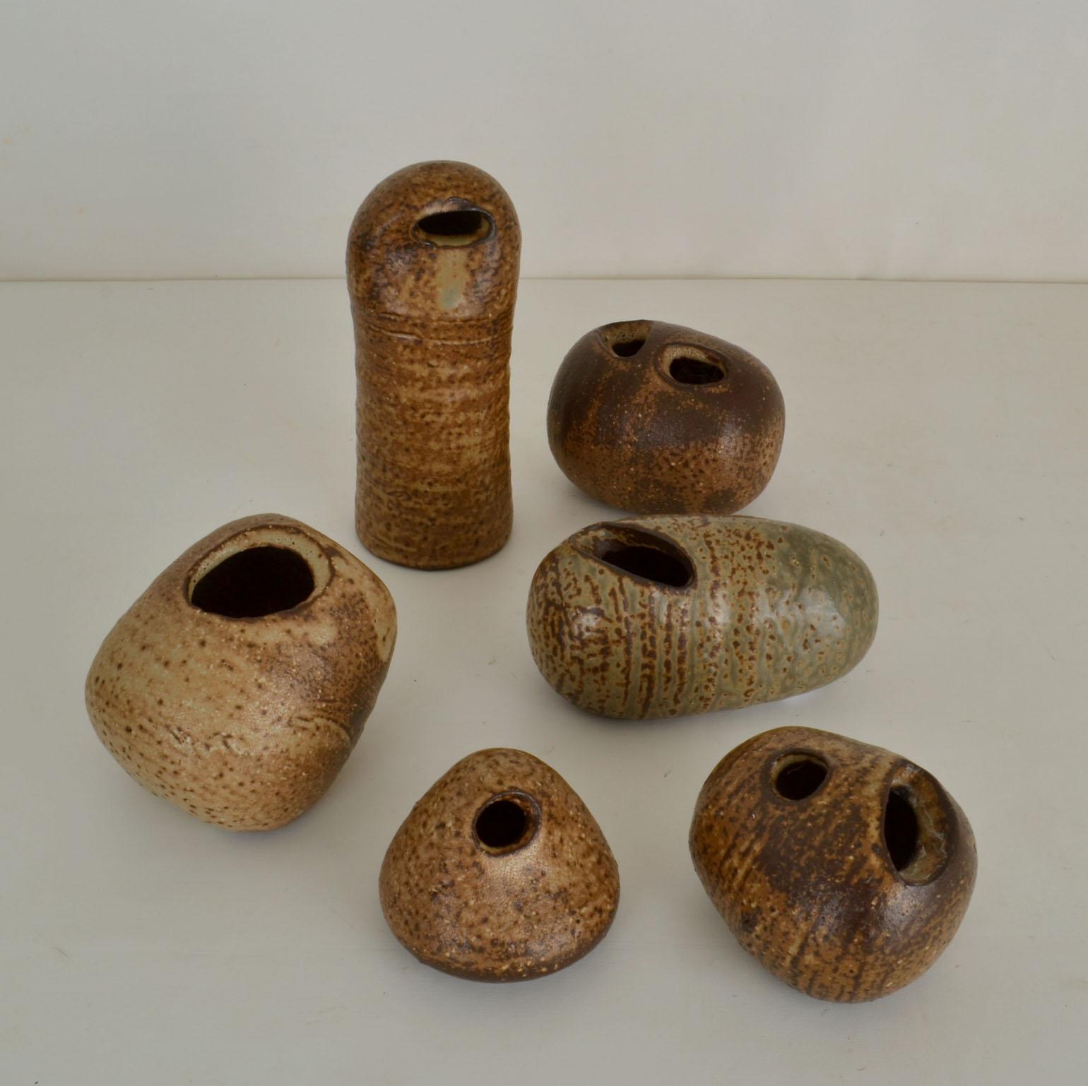 Glazed Group of Studio Ceramic Free Form Pebble Vases in Earth Tones by Jaan Mobach For Sale