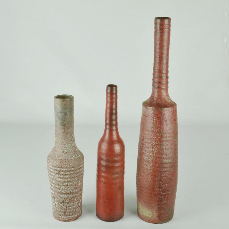 Group of Tall Studio Pottery 1960's Red Earth Tone Vases by Mobach For