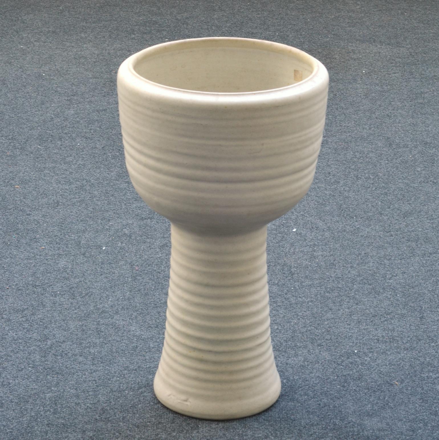 Hand-Crafted Group of Tall Studio Pottery Chalk White Sculptural Vases For Sale