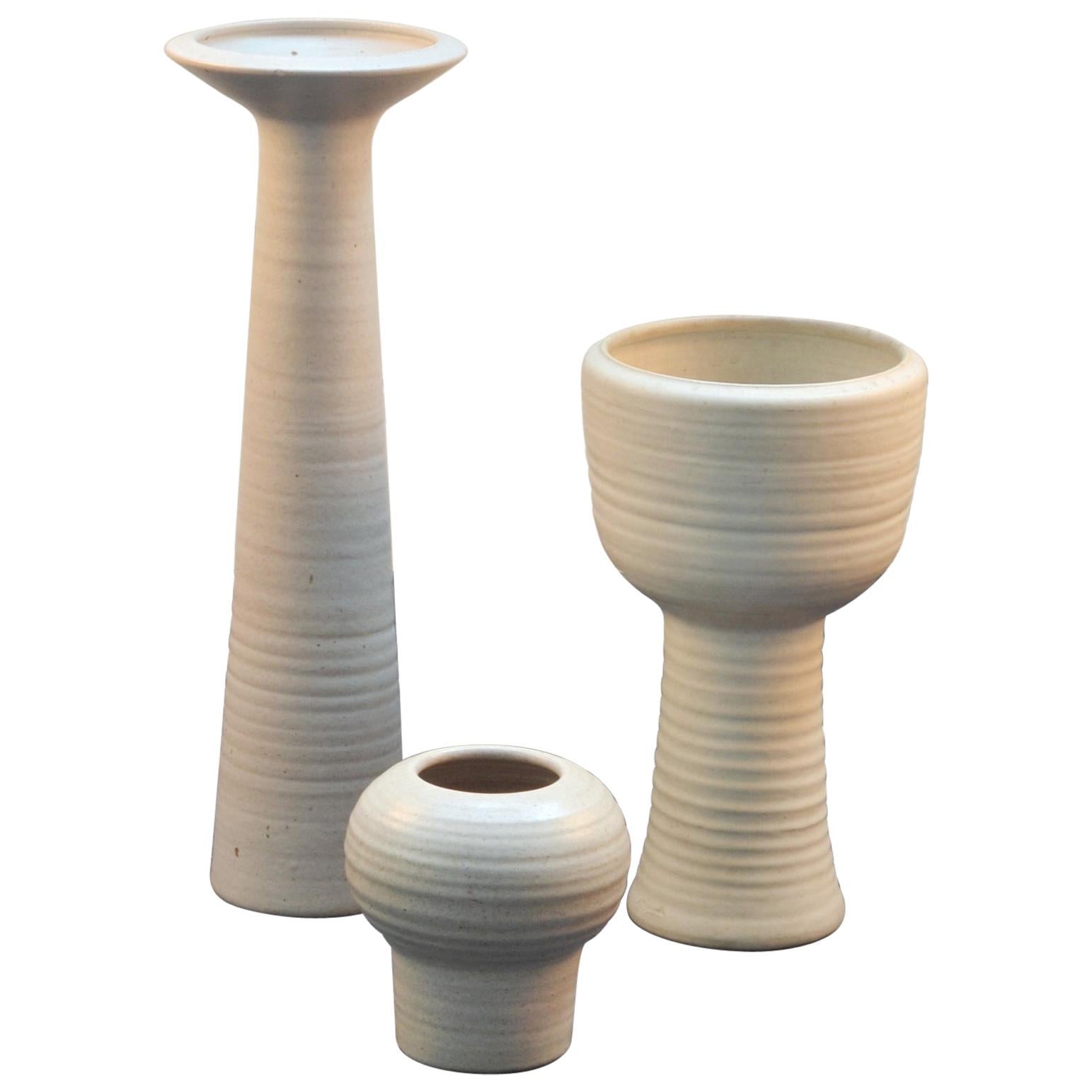 Group of Tall Studio Pottery 1960's Red Earth Tone Vases by Mobach For