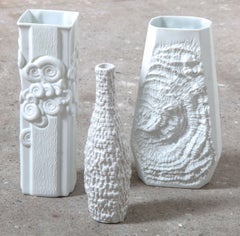 Group of Textural Ammonite White Porcelain Vases Designed by Kaiser, Germany