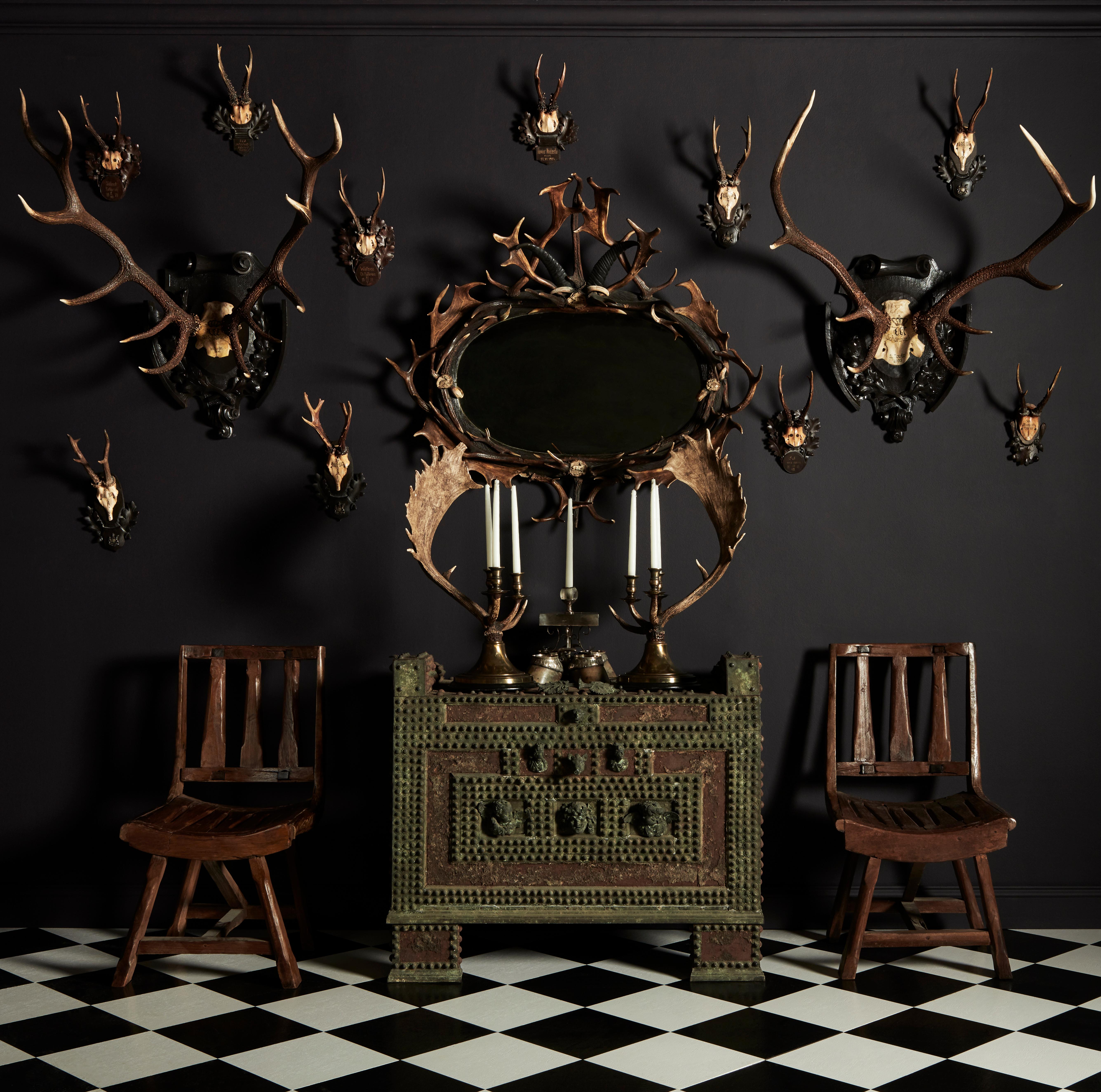 Group of Thirteen Swiss 'Black Forest' Antler Trophy Mounts, 20th Century 1