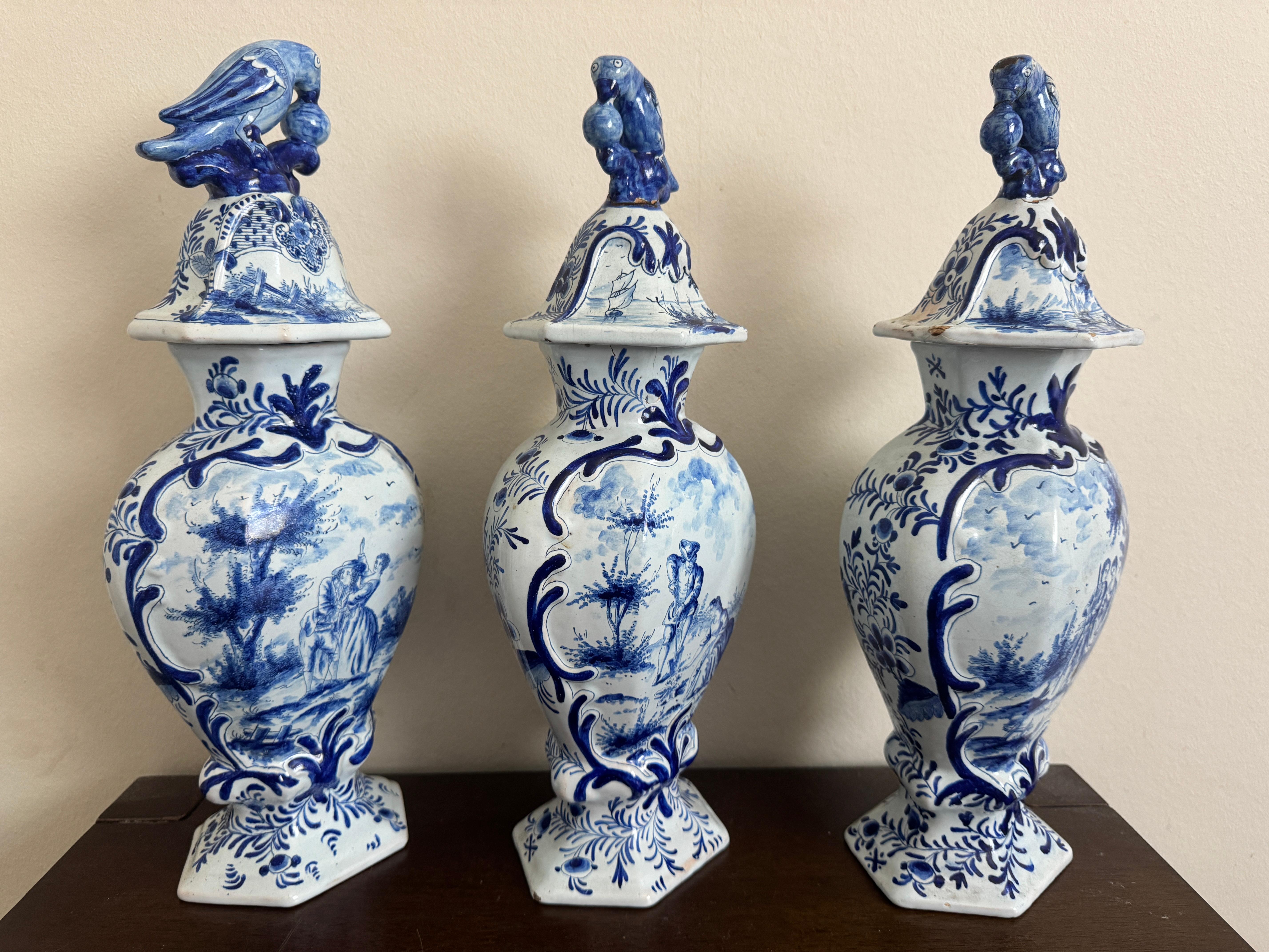 Group of Three 18th Century Delft Jars And Lids For Sale 4