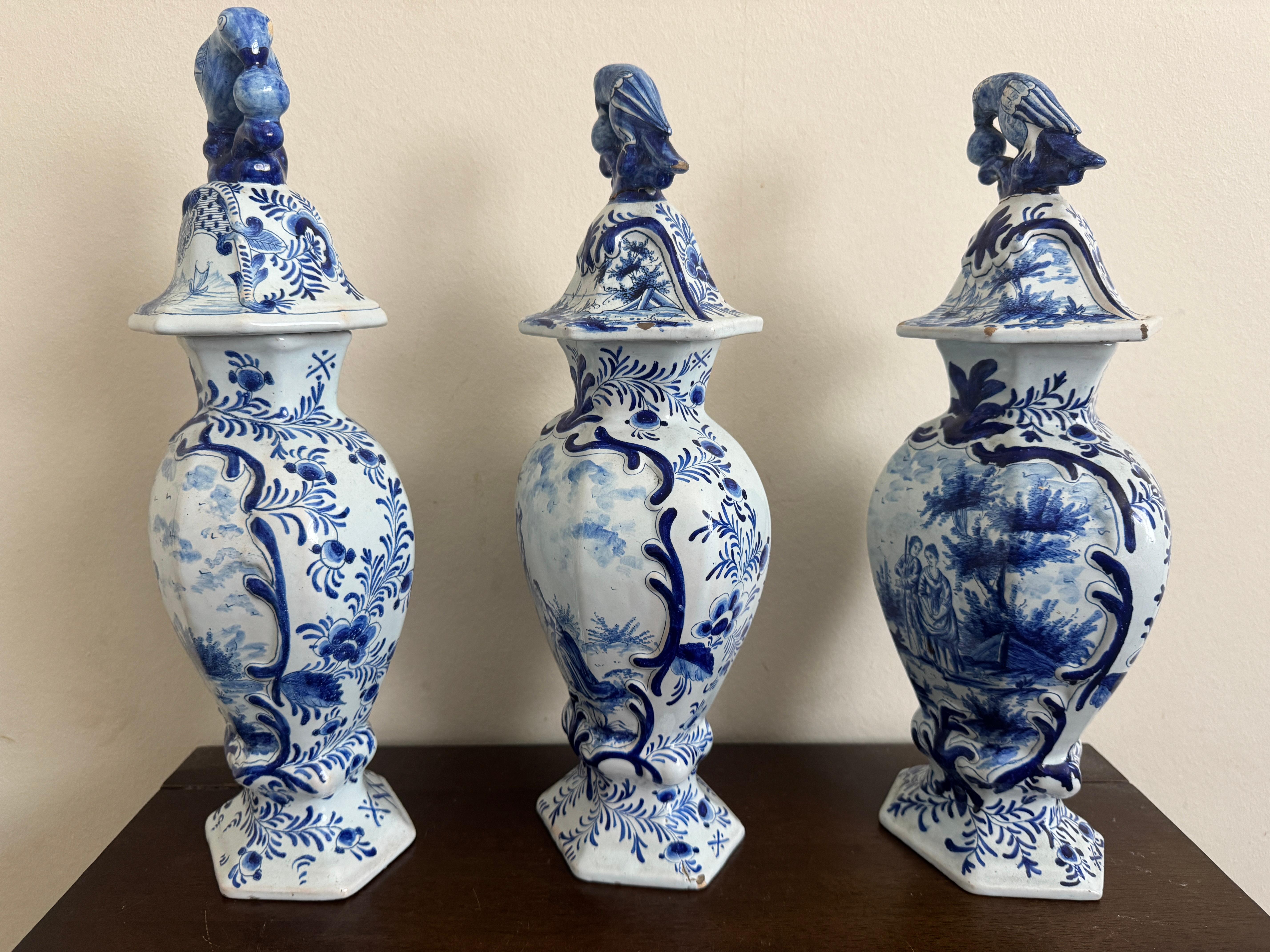 Rococo Group of Three 18th Century Delft Jars And Lids For Sale