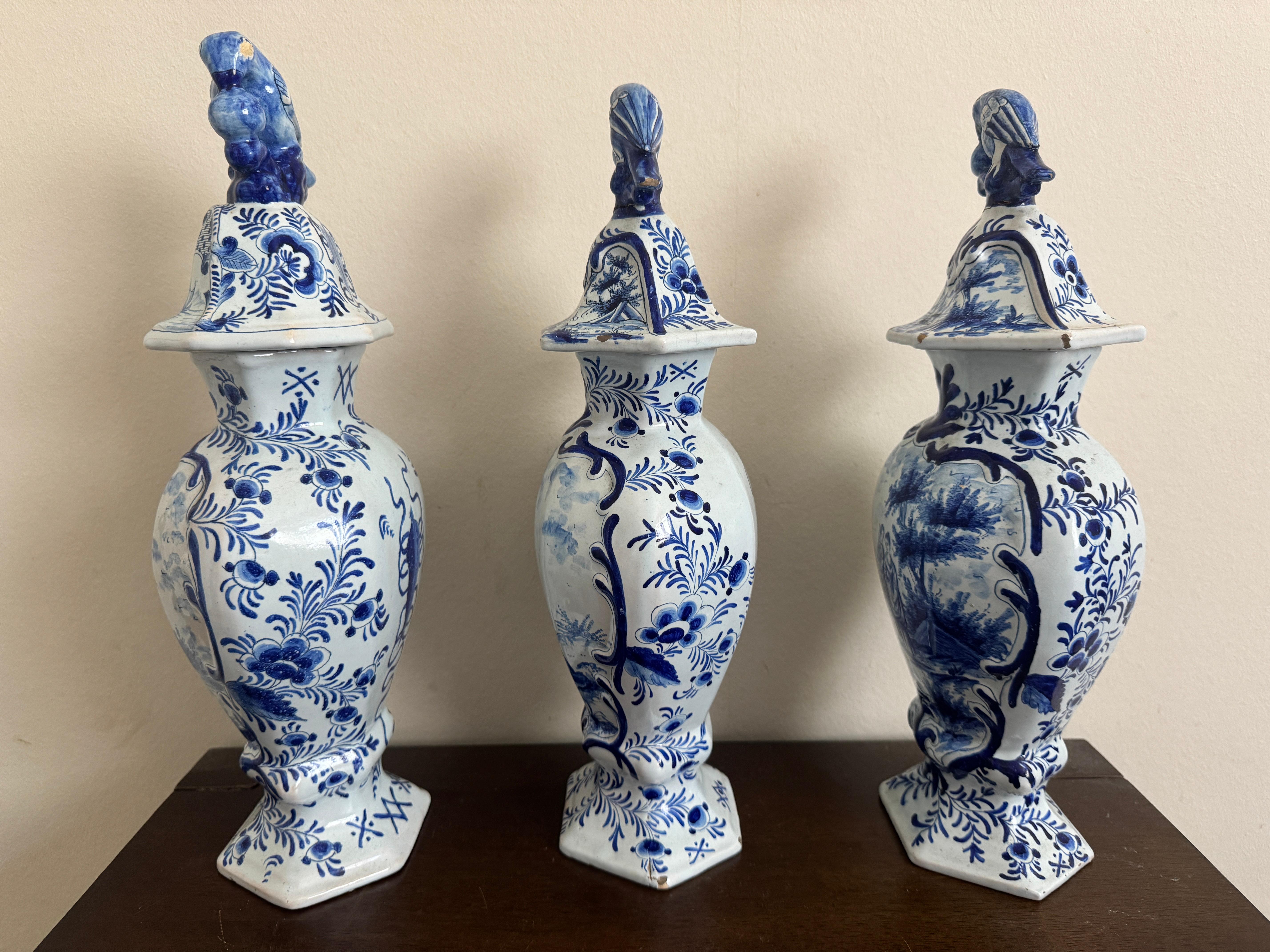 Dutch Group of Three 18th Century Delft Jars And Lids For Sale