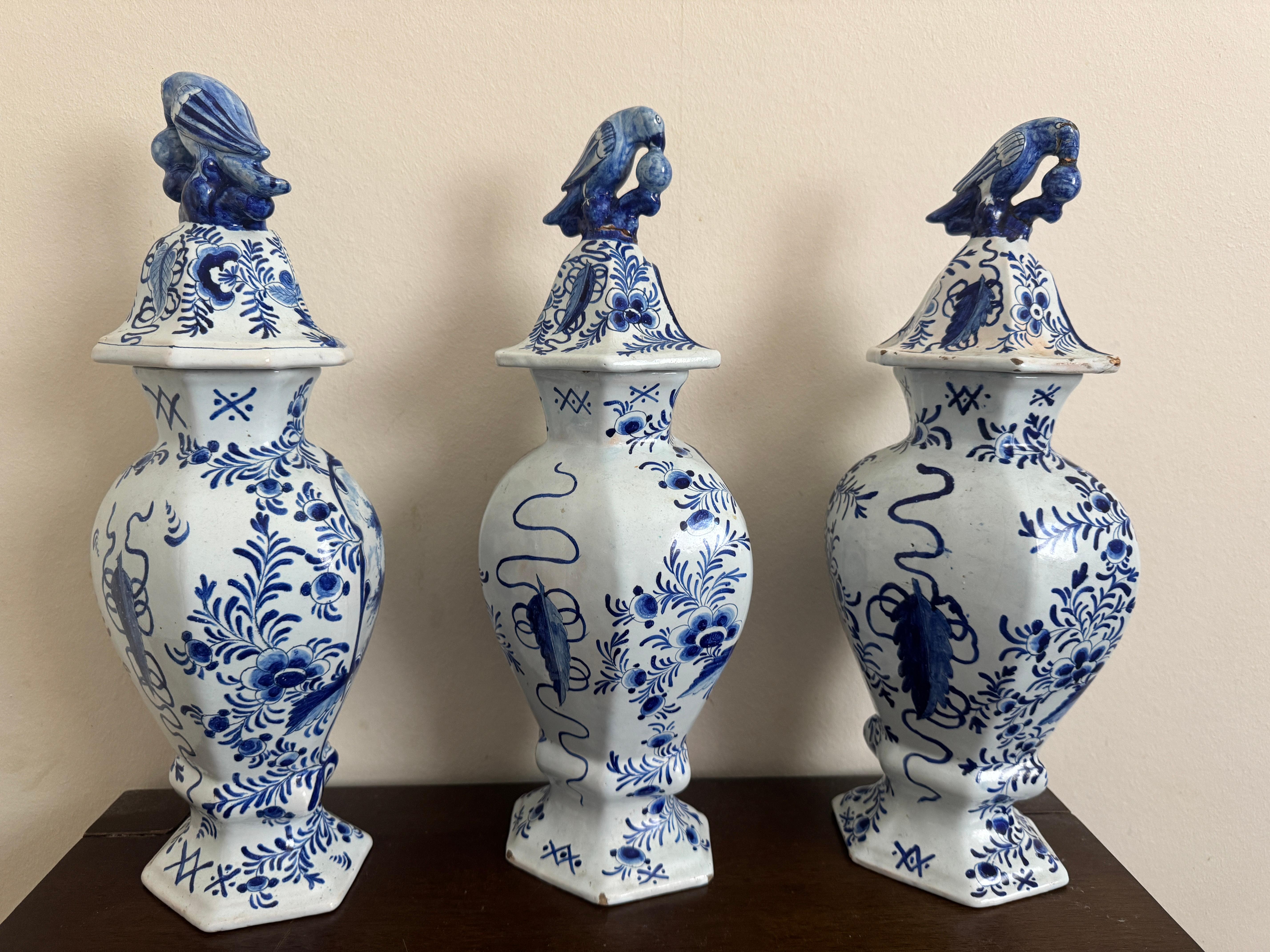 Group of Three 18th Century Delft Jars And Lids For Sale 1