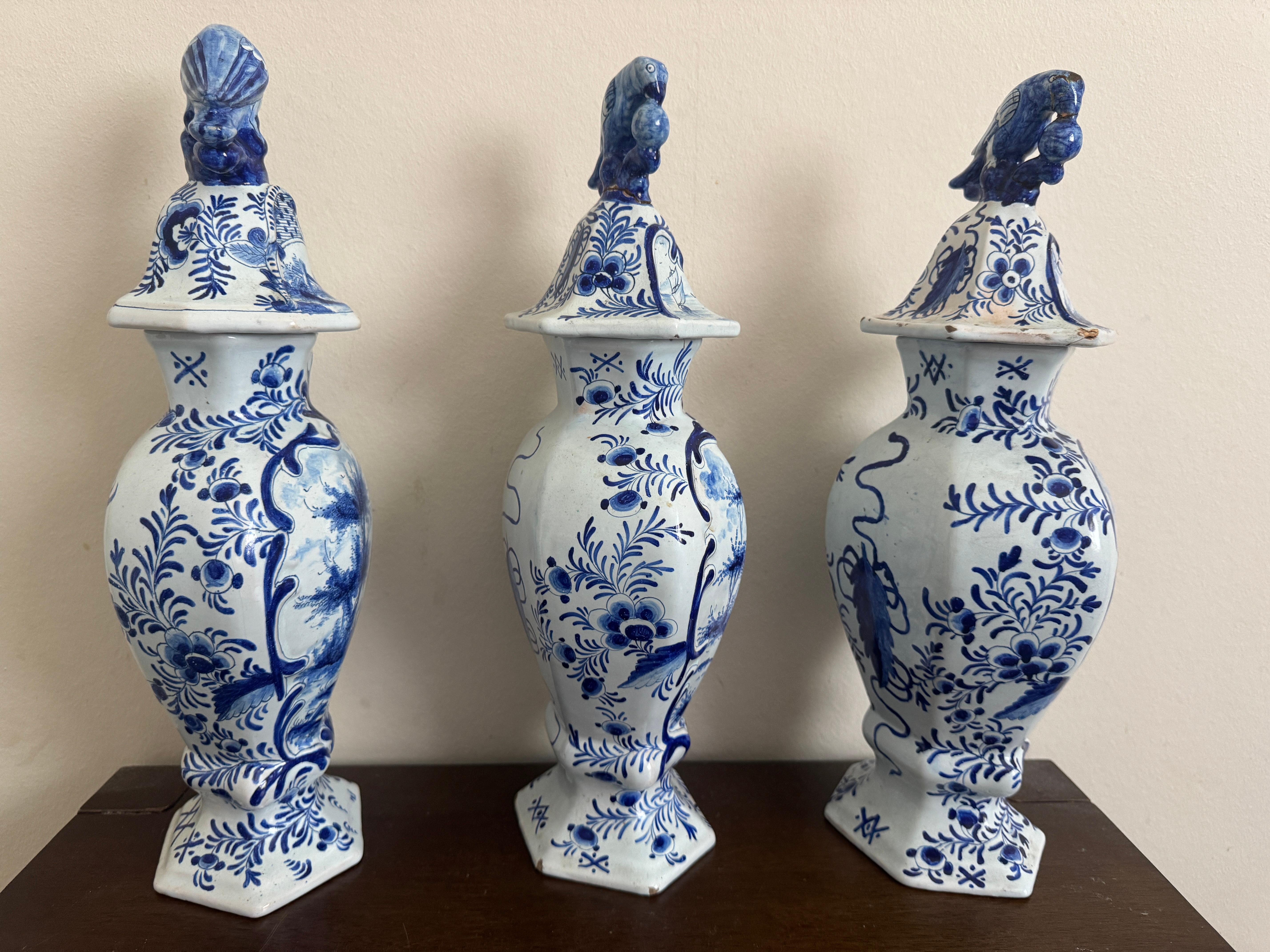 Group of Three 18th Century Delft Jars And Lids For Sale 2