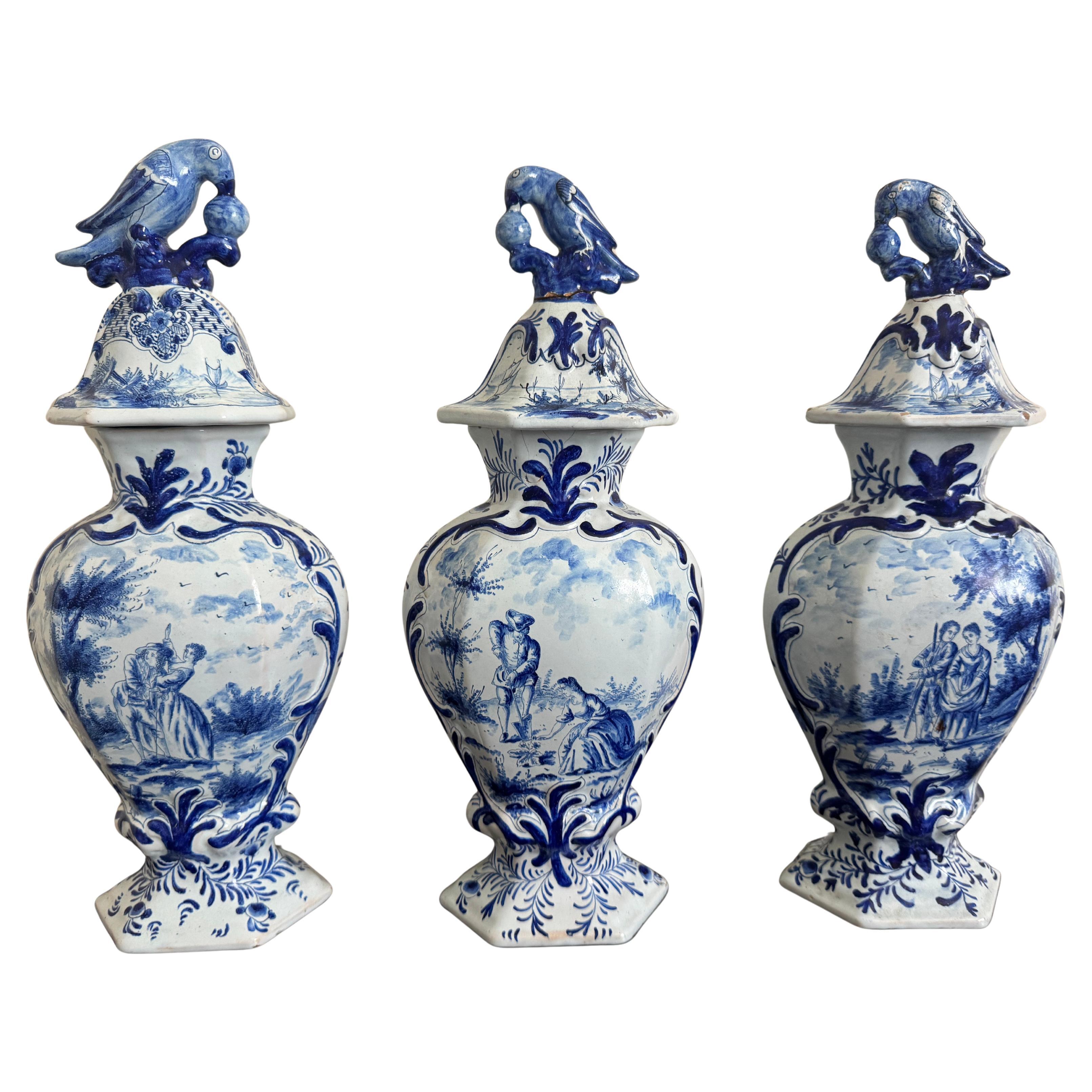 Group of Three 18th Century Delft Jars And Lids