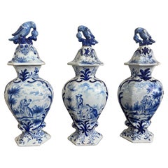 Group of Three 18th Century Delft Jars And Lids