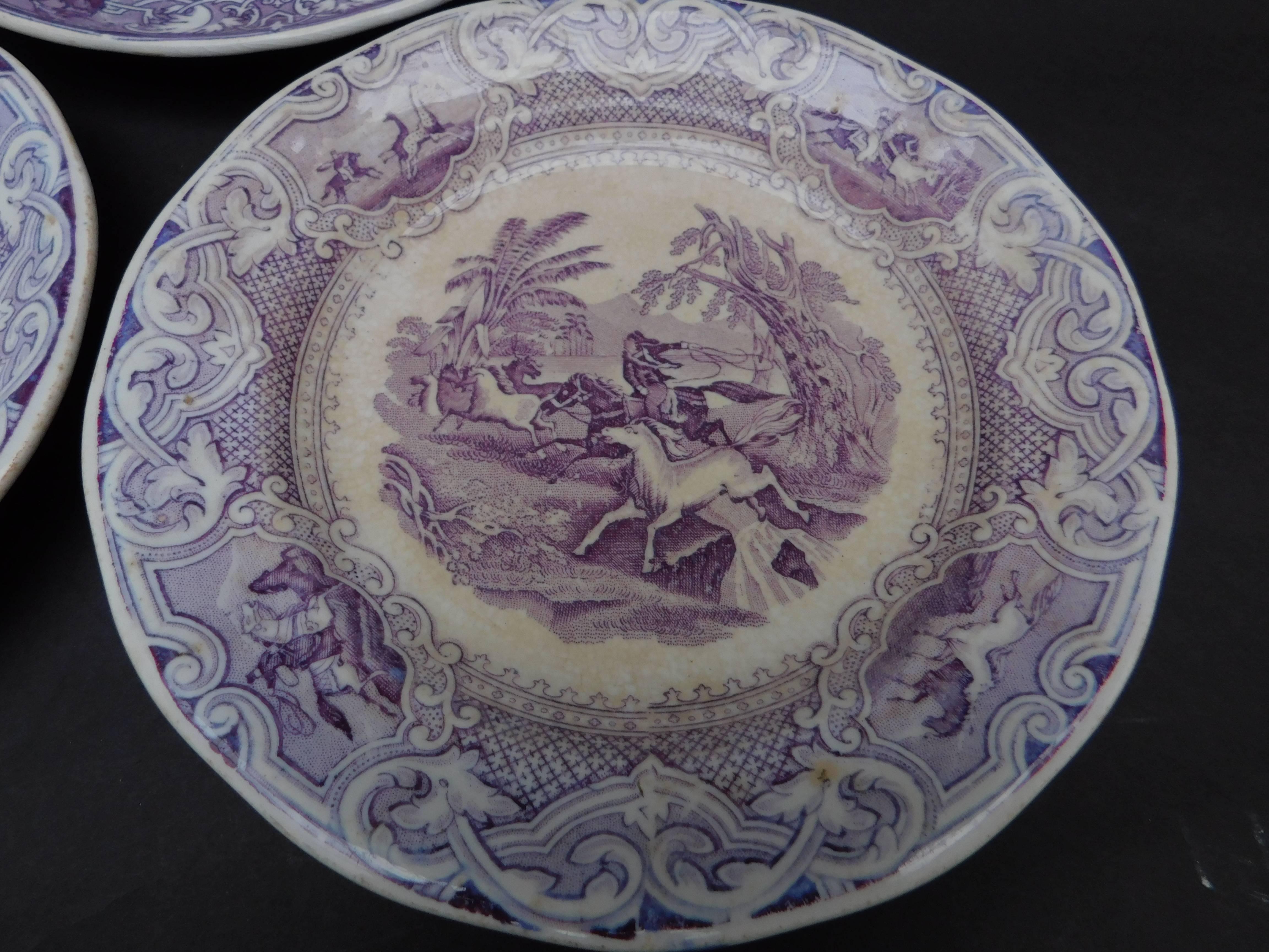 Group of Three 19th Century Dutch Purple and White Transfer Ware Plates For Sale 1