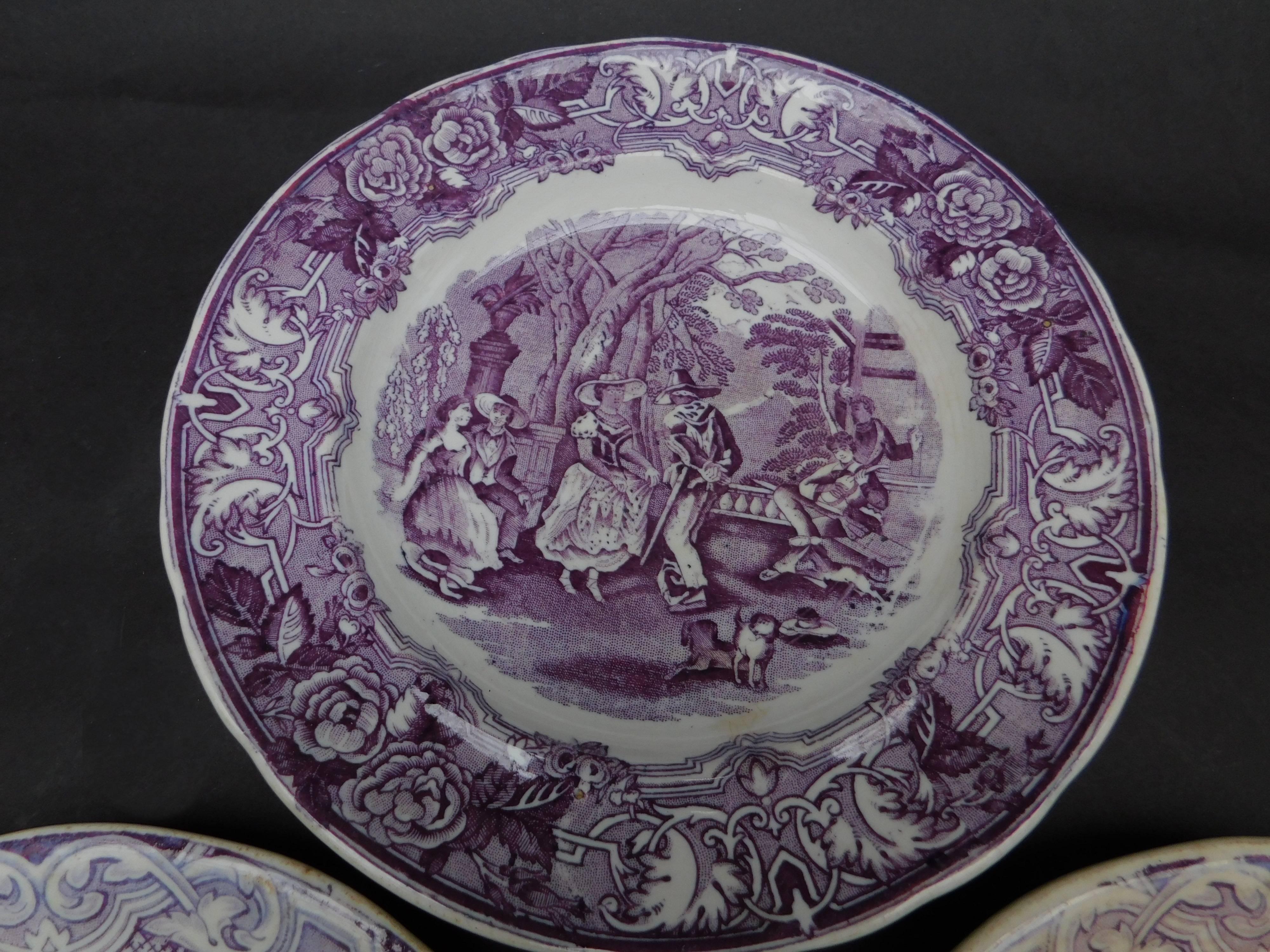 Group of Three 19th Century Dutch Purple and White Transfer Ware Plates For Sale 5