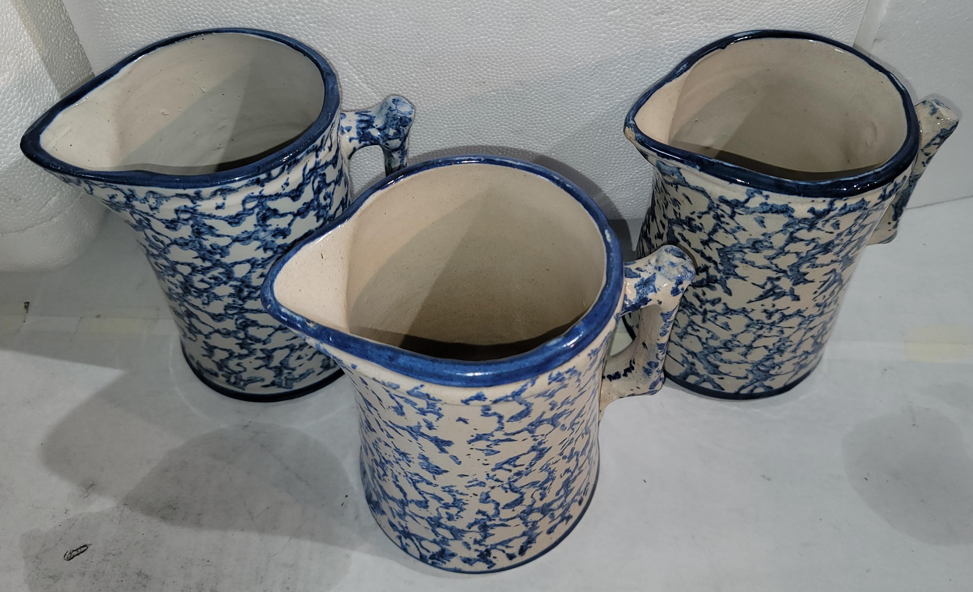 Adirondack Group of Three 19th C Sponge Ware Pitchers For Sale