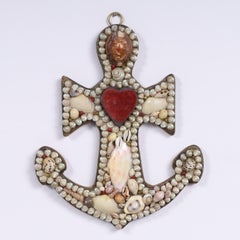 Due antichi biglietti d'auguri per marinai a forma di ancora, valutati singolarmente