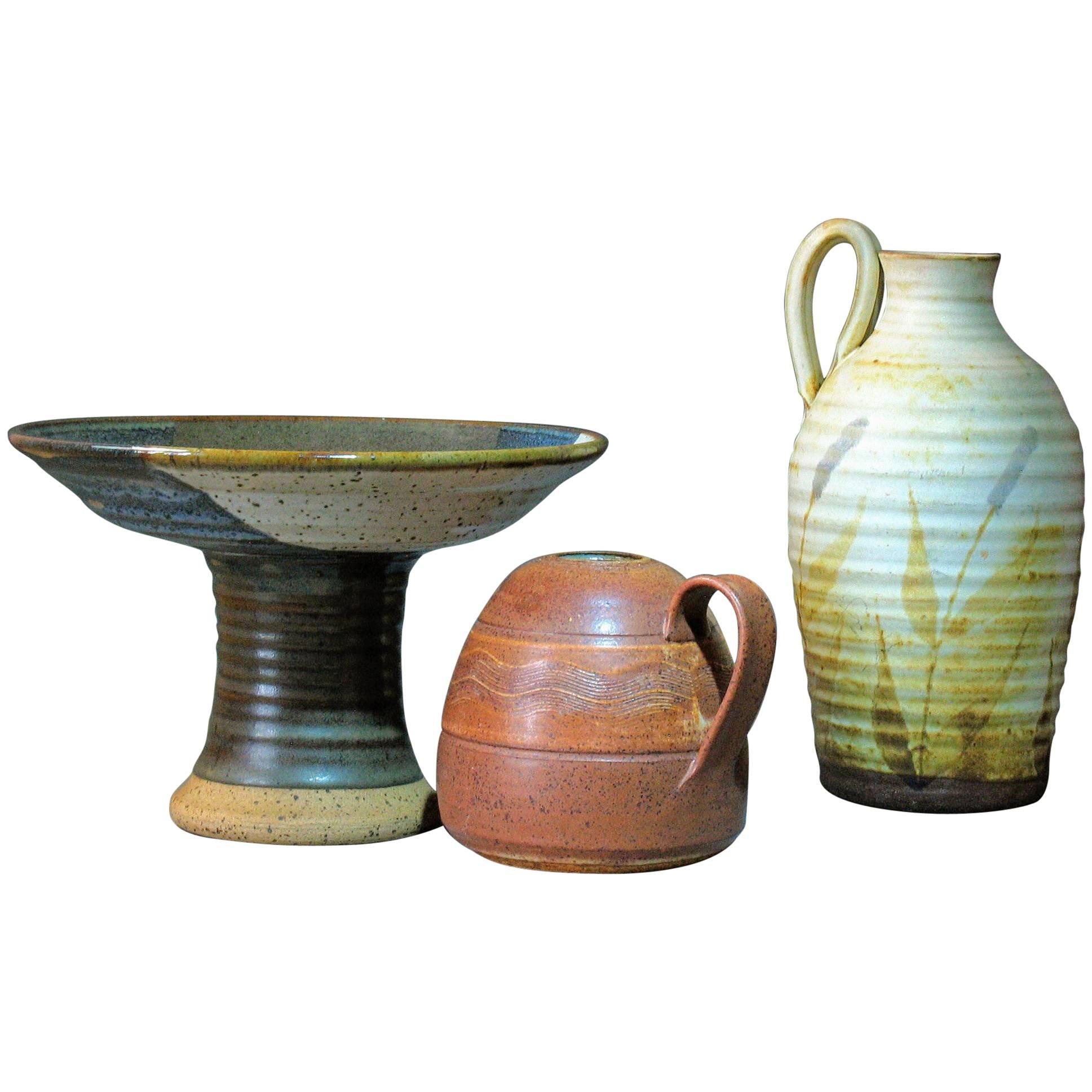 Group of Three Art Studio Pottery Pieces 20th Century