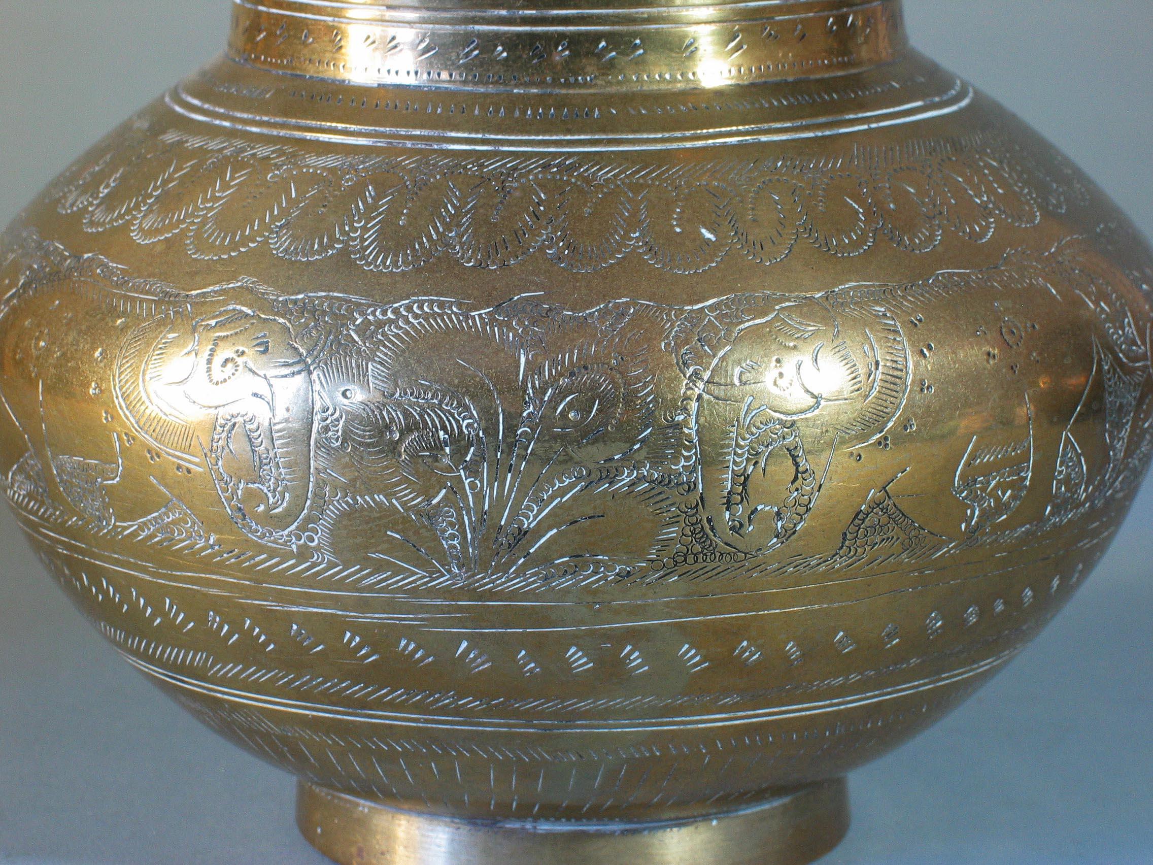 19th Century Group of Three Brass Vases Lotas Tanjore South India For Sale