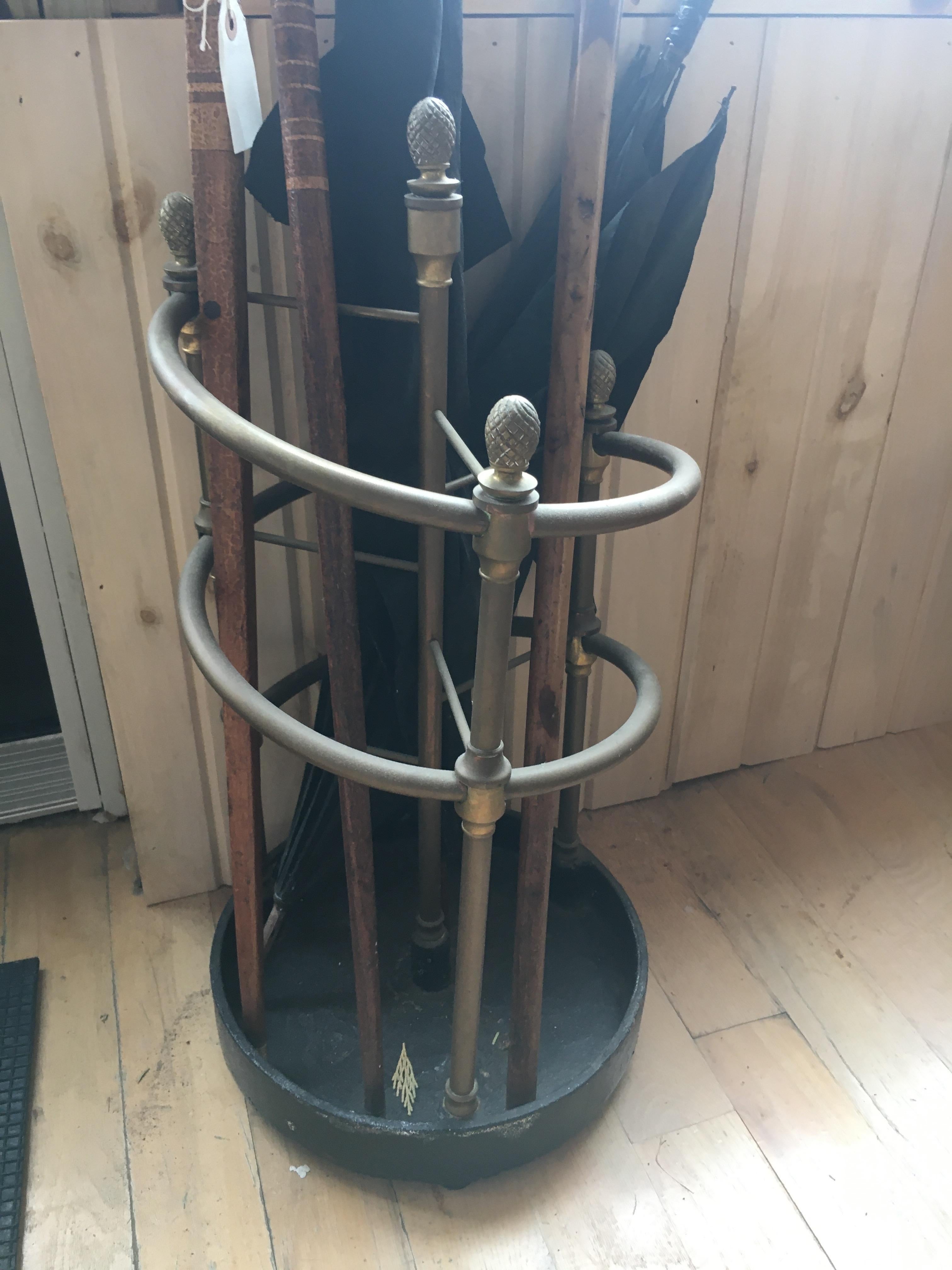 19th Century English Brass And Iron Umbrella Stand.  Nice Old Mellow Patina.  For Sale