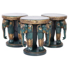 Two Carved and Painted Elephant Stands or Stools, Priced Individually