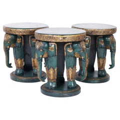 Antique Two Carved and Painted Elephant Stands or Stools, Priced Individually