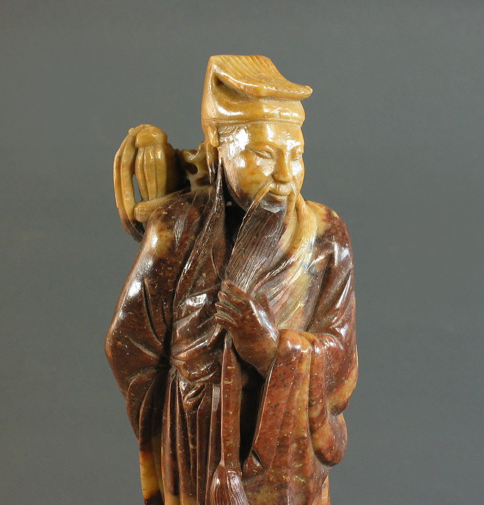 Group of Three Chinese Carved Soapstone Immortal Figures, Early 20th Century 1
