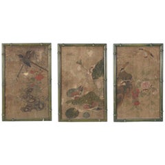 Antique Group of Three Chinese-Export Pictorial Wallpaper Panels, circa 1790-1800