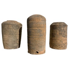 Group of Three Chinese Han Dynasty Style Gray Pottery Granary Models