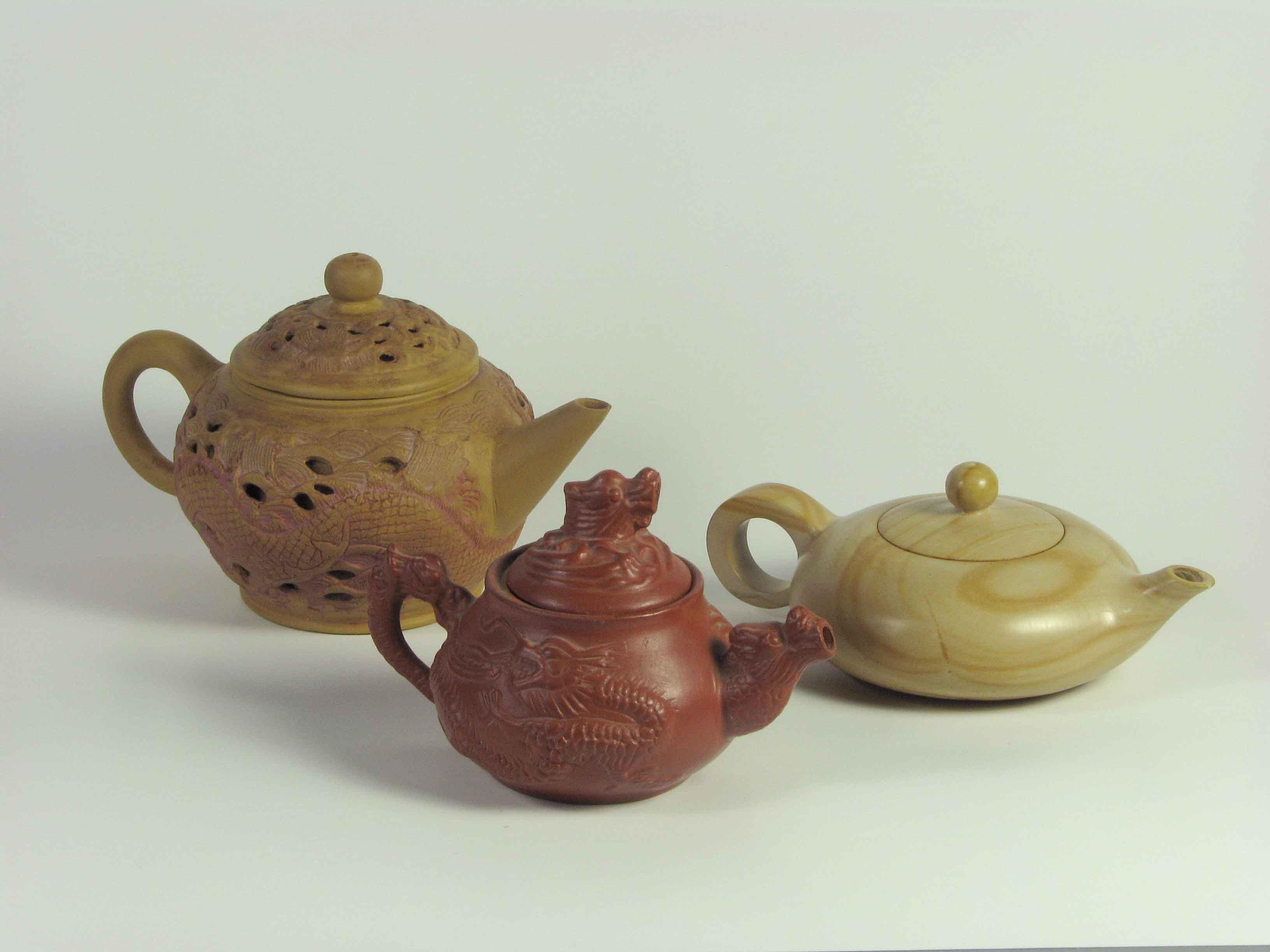 Group of Three Chinese Yixing & Marble Teapots China, 20th Century For Sale 4