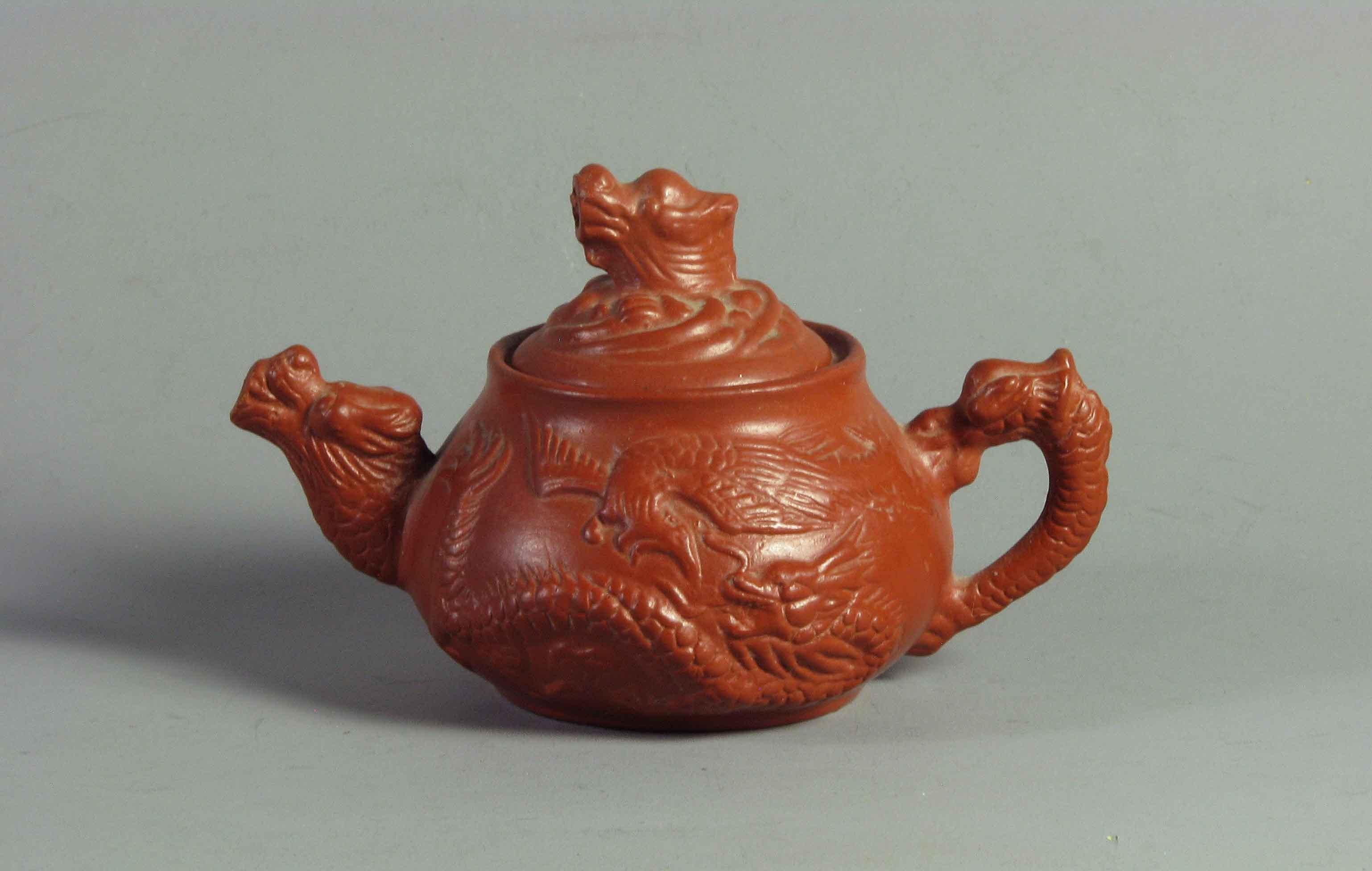 Clay Group of Three Chinese Yixing & Marble Teapots China, 20th Century For Sale