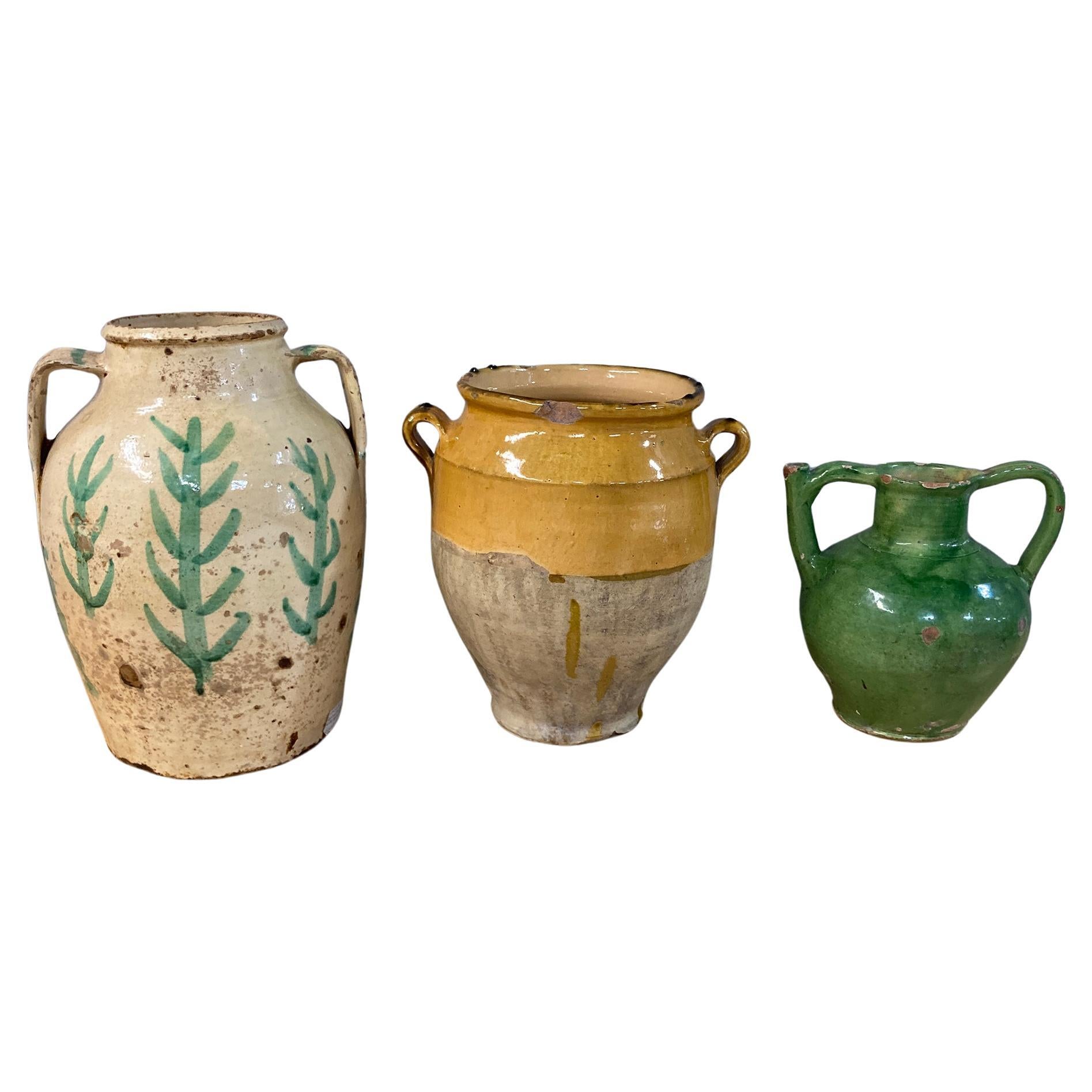 Group of Three Early 20th C French Ceramic Confit Jars For Sale