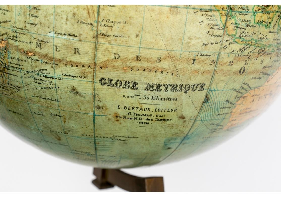Paper Group of Three Early 20th C. French Tabletop Globes on Stands, Including G. Thom For Sale