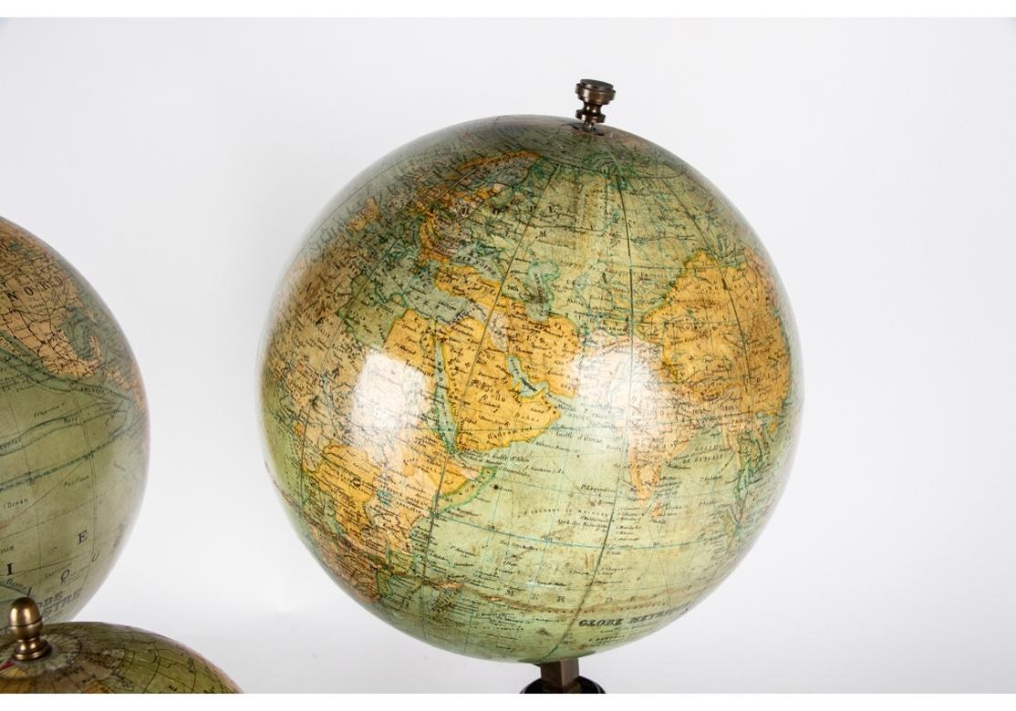 Group of Three Early 20th C. French Tabletop Globes on Stands, Including G. Thom For Sale 1