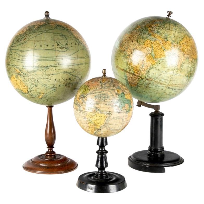 Group of Three Early 20th C. French Tabletop Globes on Stands, Including G. Thom For Sale