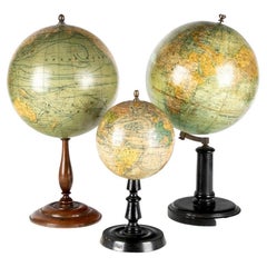 Group of Three Early 20th C. French Tabletop Globes on Stands, Including G. Thom