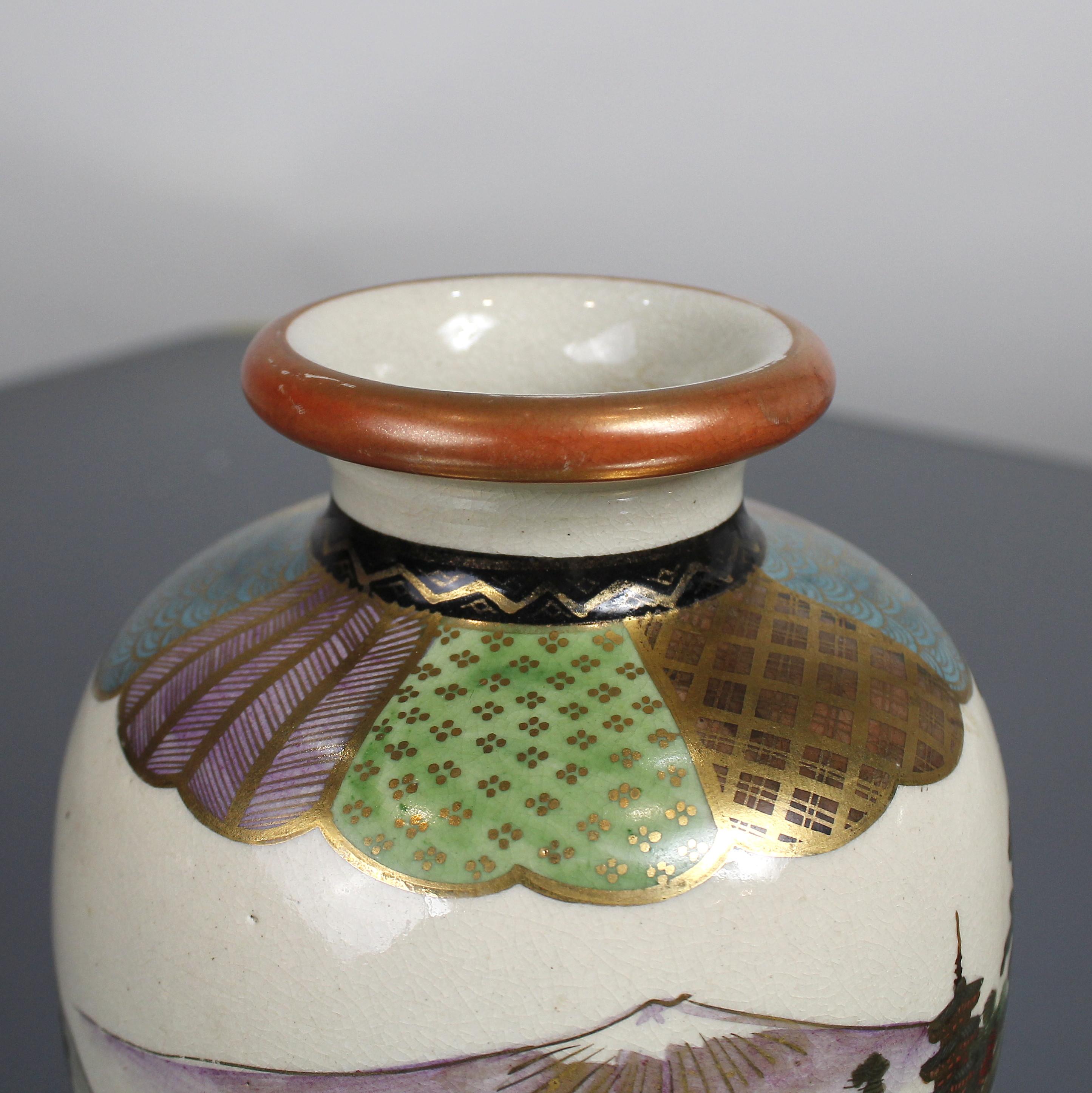 Group of Three Early 20th Century Satsuma Hand Painted Polychrome Vases For Sale 10