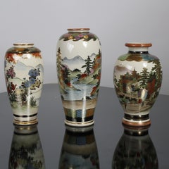 Group of Three Early 20th Century Satsuma Hand Painted Polychrome Vases